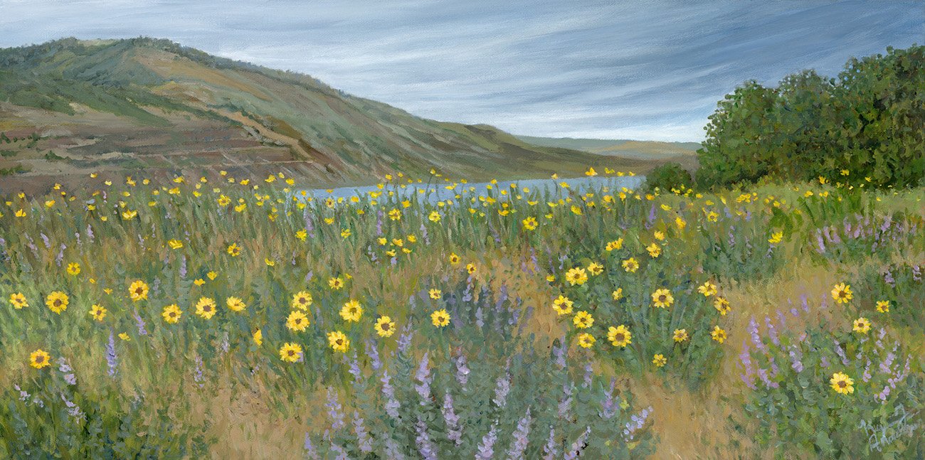 Wildflowers of the Gorge, 15x30 acrylic, $1325