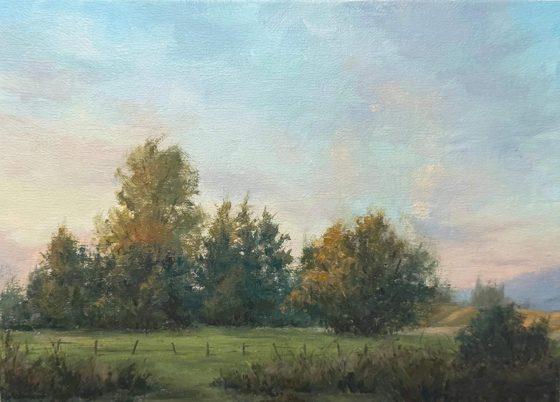 Aleta Critchley - Green Pastures; 5x7 acrylic, $195