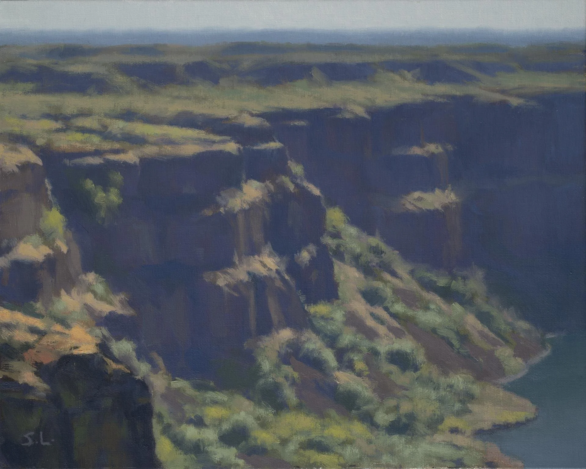 Sean Lamoreaux - Morning Shadows on Dry
Falls Cliff; 8x10 oil, $620