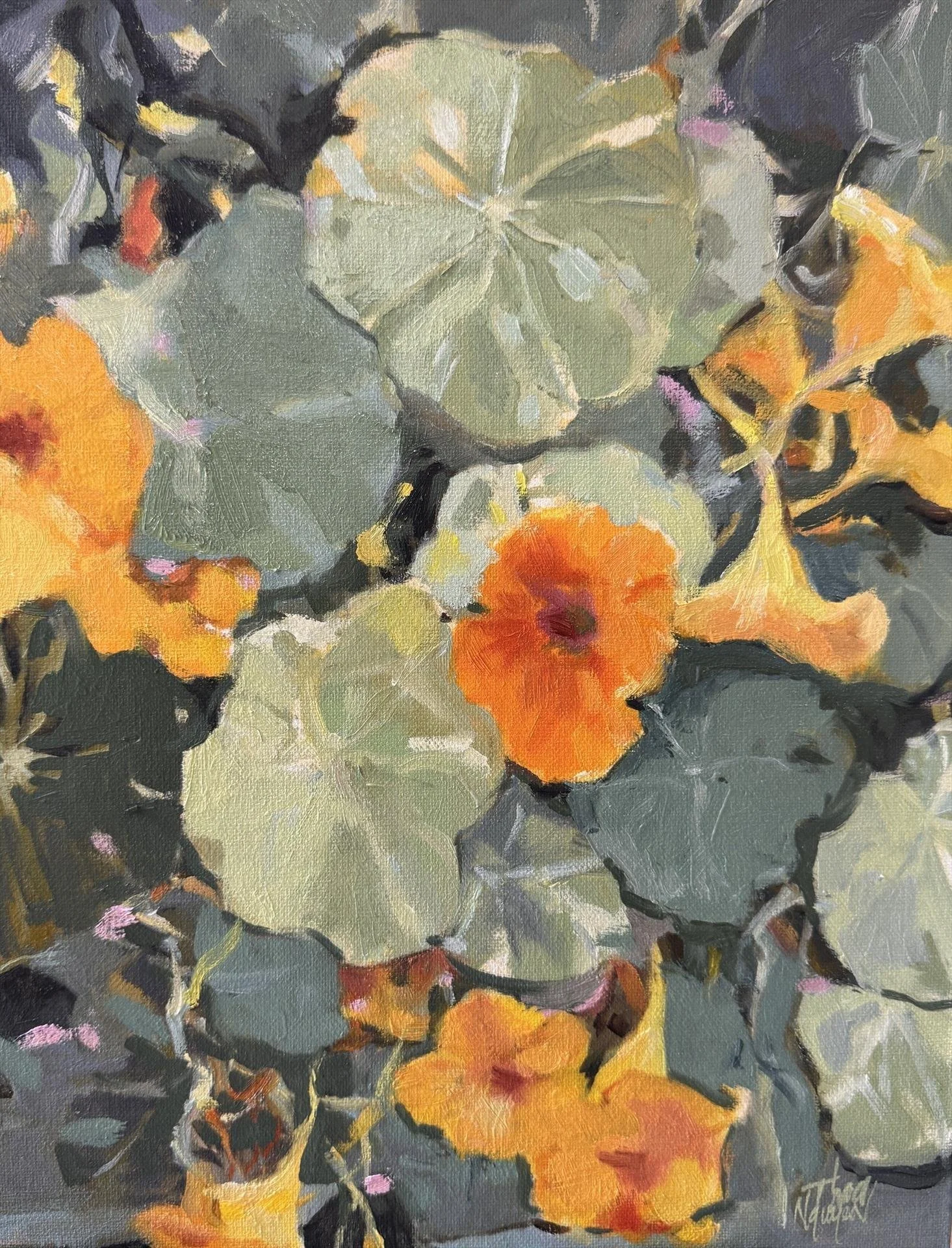 Thoa Nguyen - Canary Creepers; 14x11 oil, $475