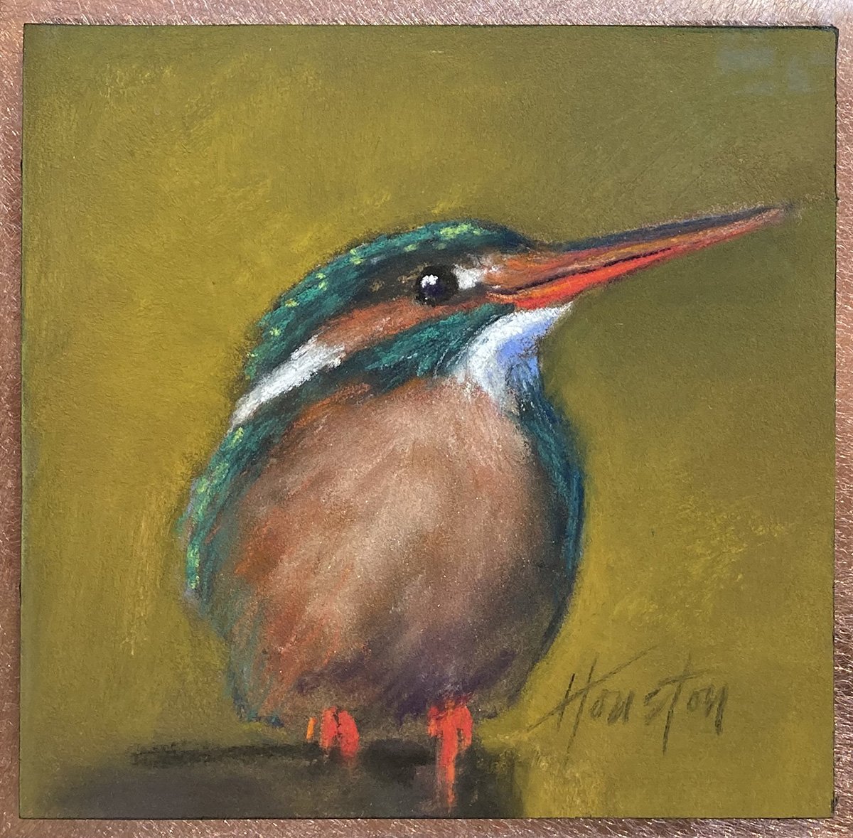 Content Kingfisher, 8x8 pastel on copper, $595