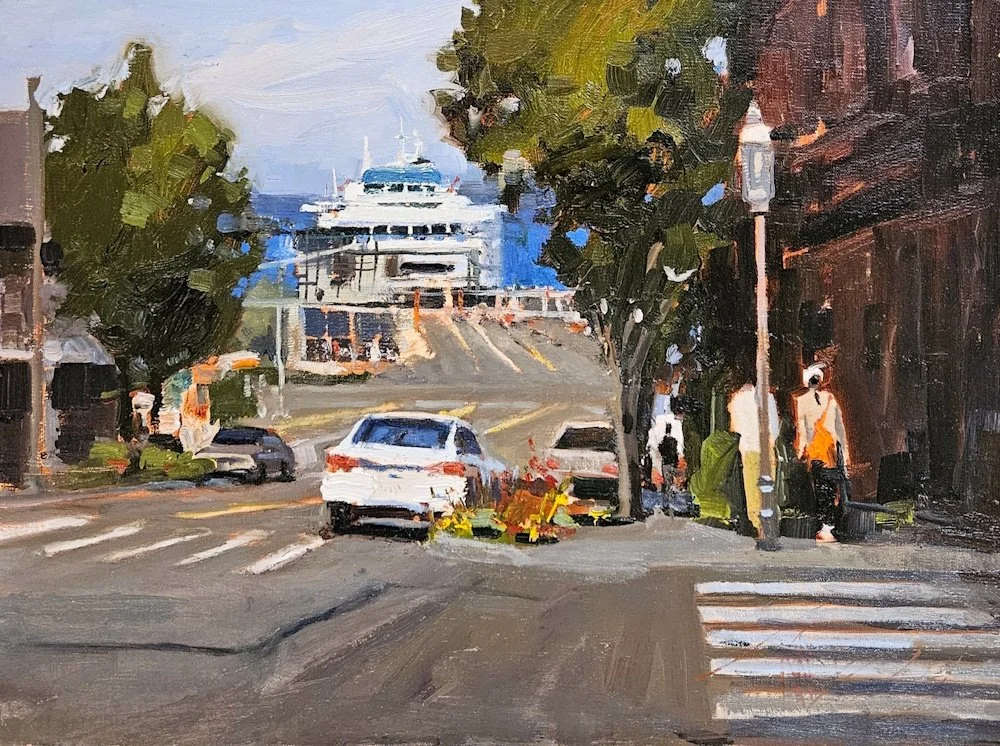 Ferry Dock, 12x16 oil, $800