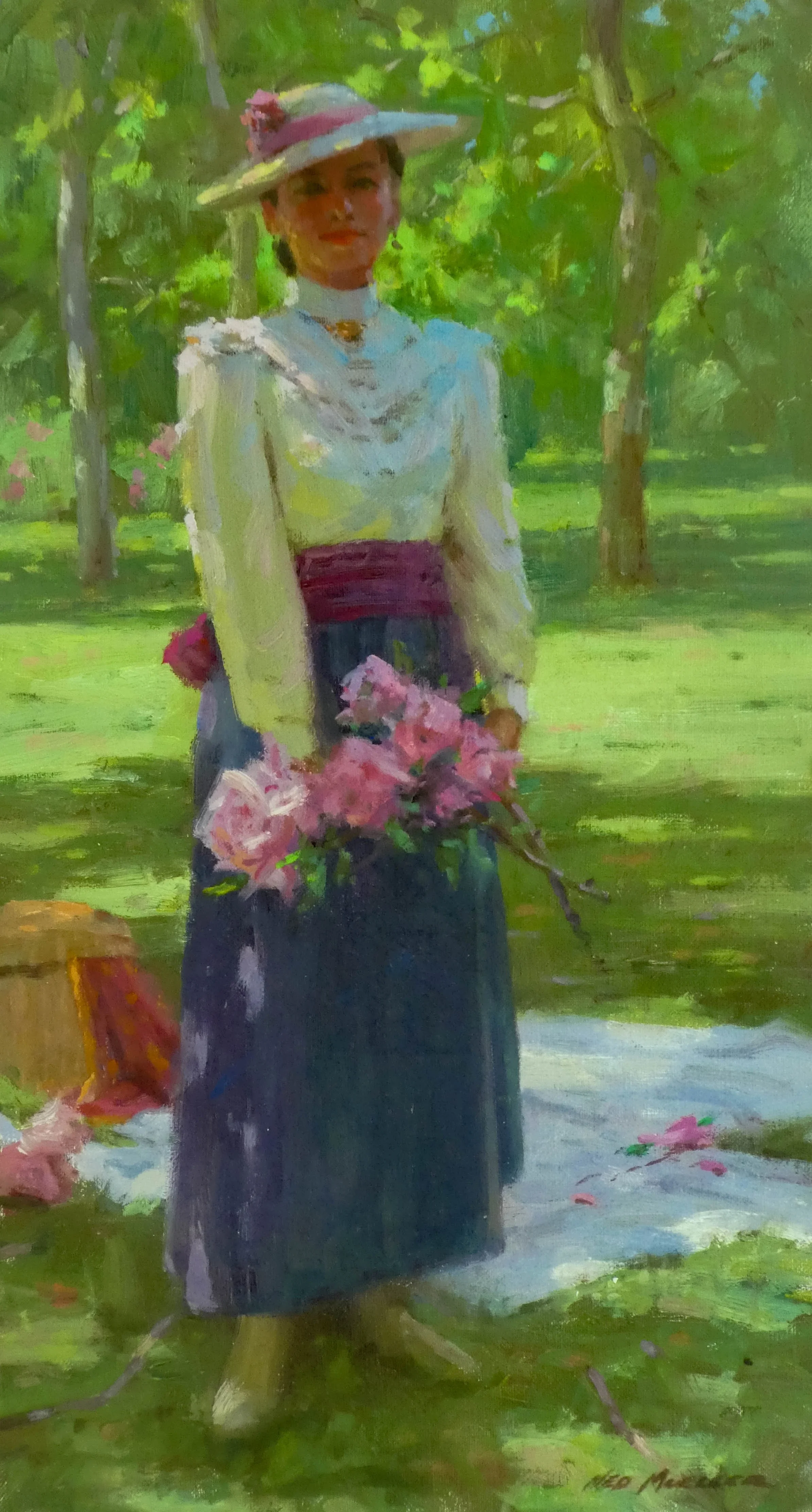 Ned Mueller - Summer's Roses; 18x9 oil, $3100