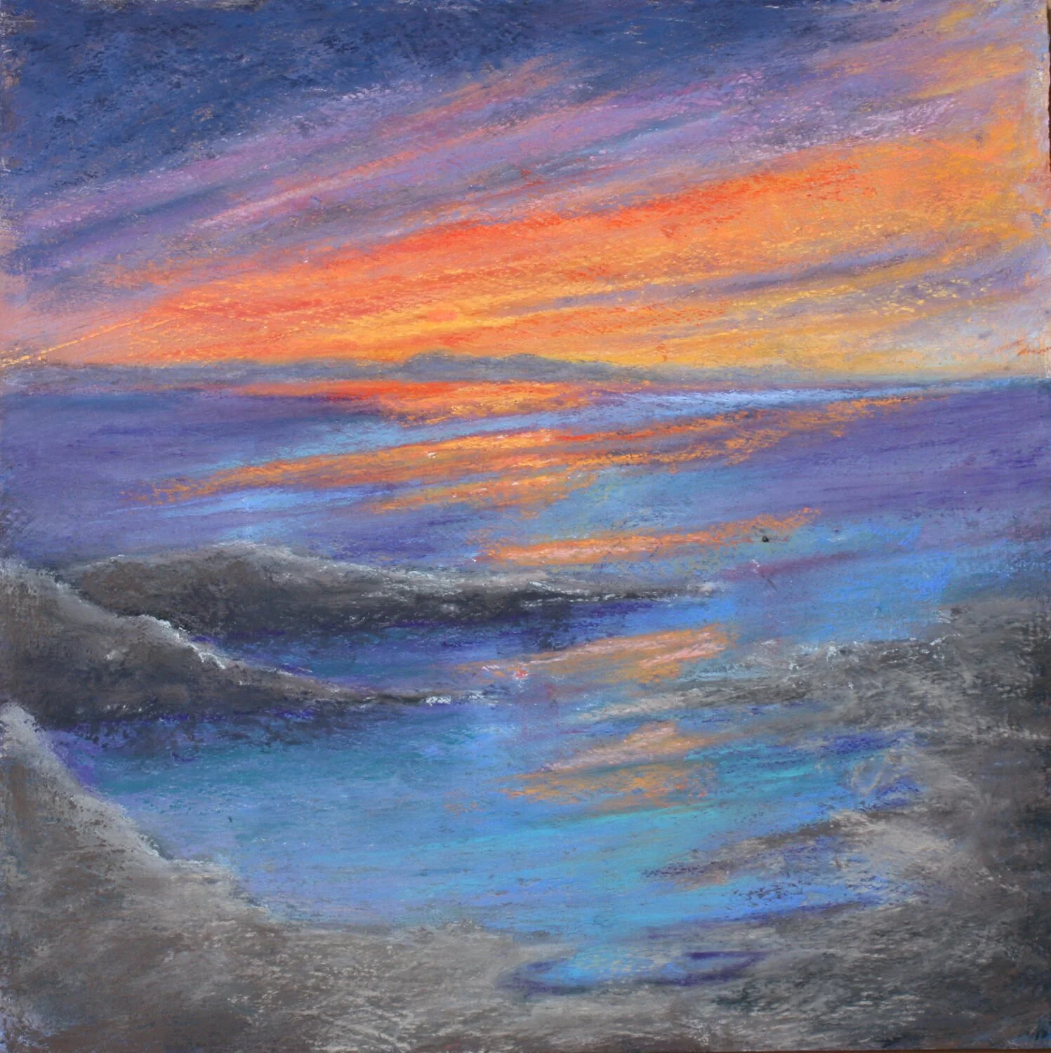 Jeannie Fine - Last Light; 16 x 16 pastel, $400