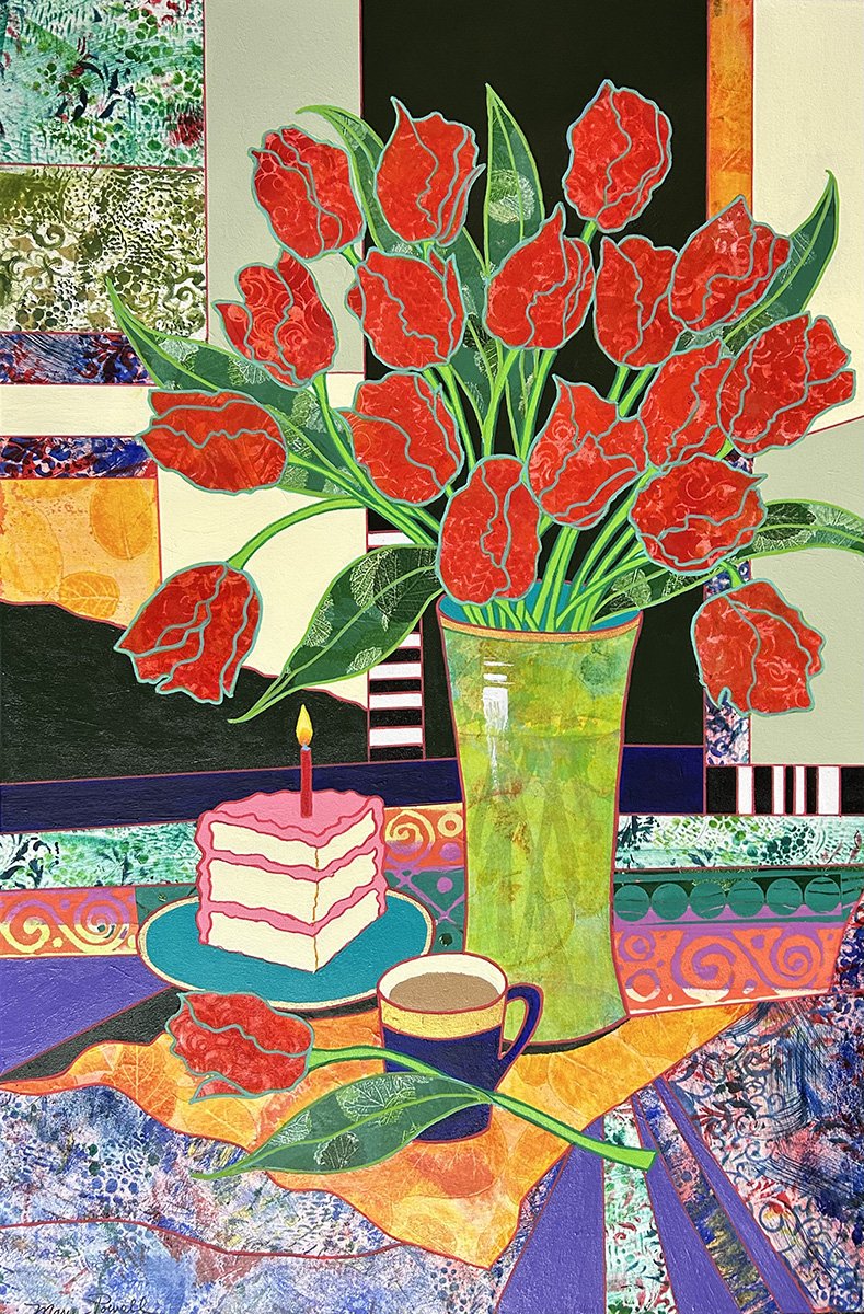 Memories, 36x24 Mixed media on canvas, monoprint + acrylic, archival varnish, $3450