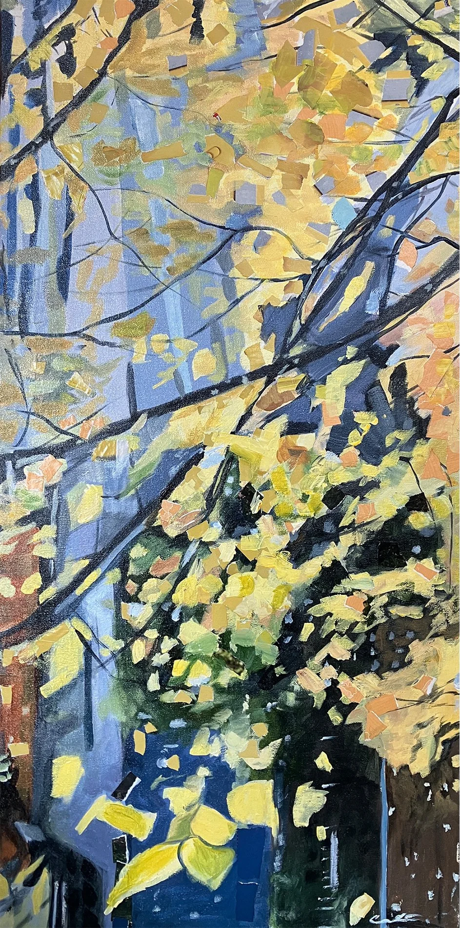 Catalina Mercado - Spring Rain, 30x15 acrylic and collage, $350