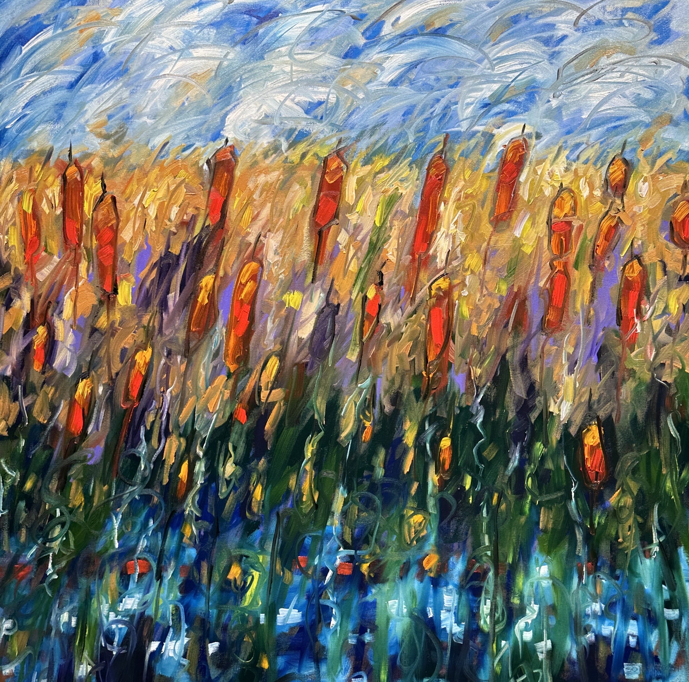 Cattails 36x36 oil, $1600 SOLD