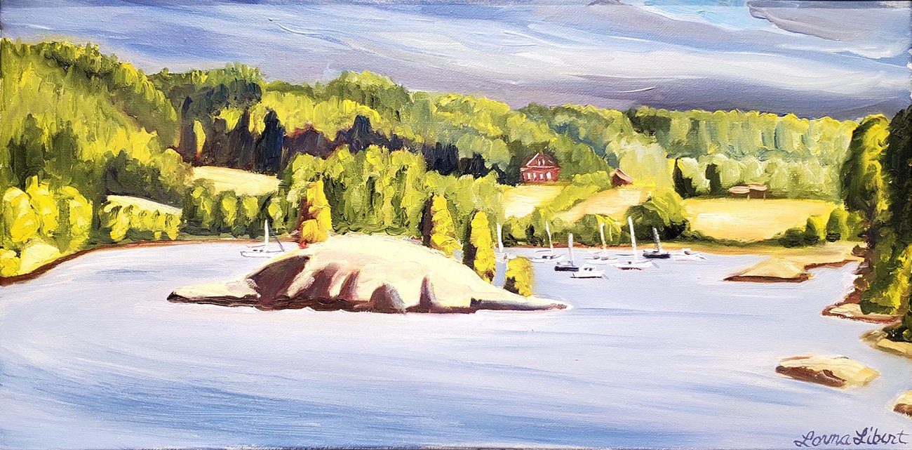 Blind Bay from Orcas, 20x10 oil, $650