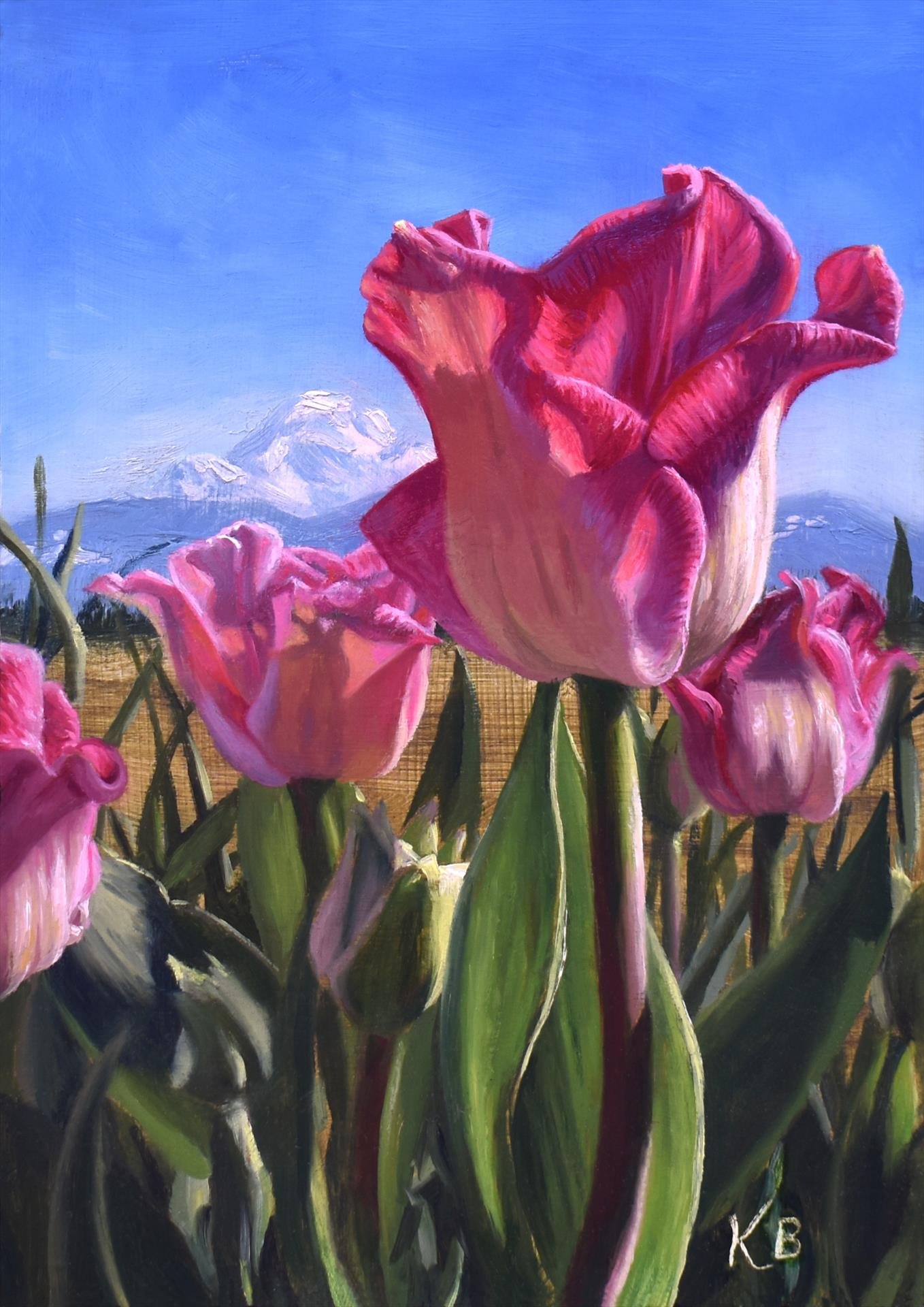 "Mt. Baker and Tulip Blooms" by Kyla Barnett, 7x5 oil, $250 SOLD
