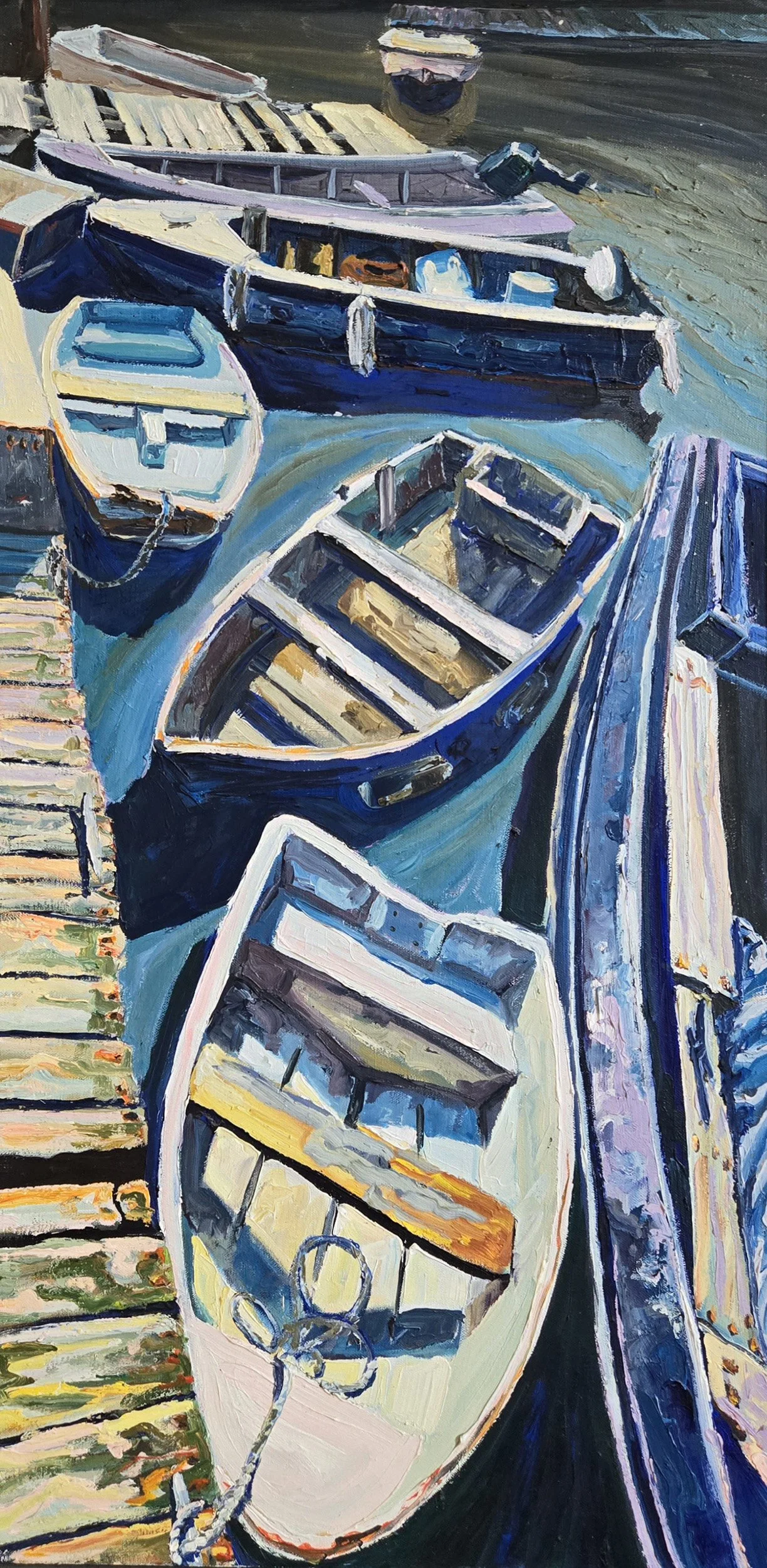 Seven Dinghies, 36 x 18 oil, $2200