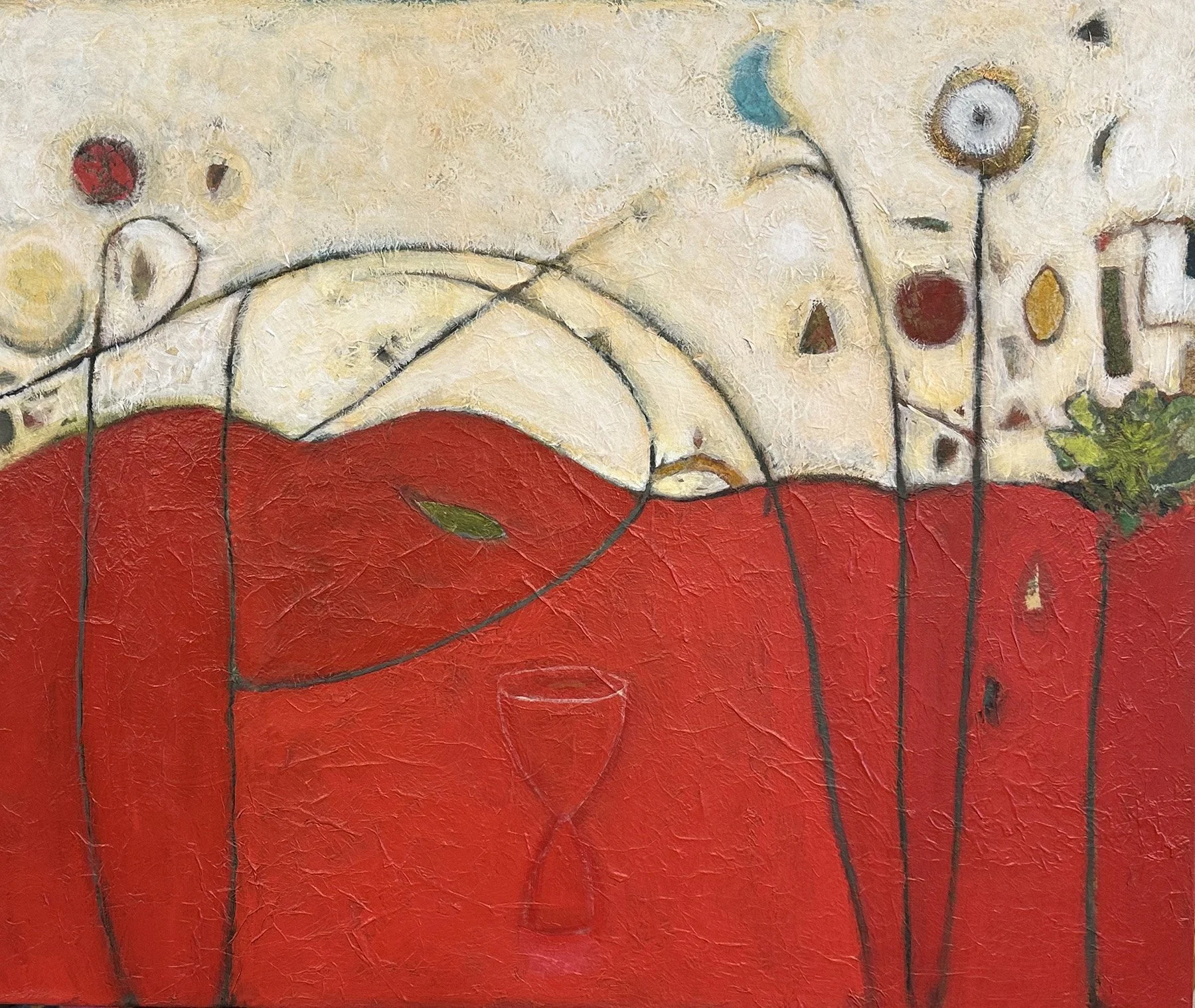 Offering in Red, 30x36 mixed media, $4000