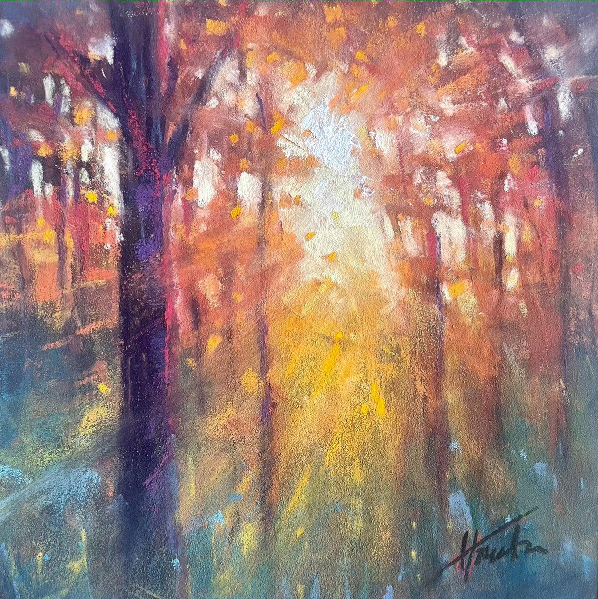Streaming Through Study, 15 x 15 pastel, $550 SOLD
