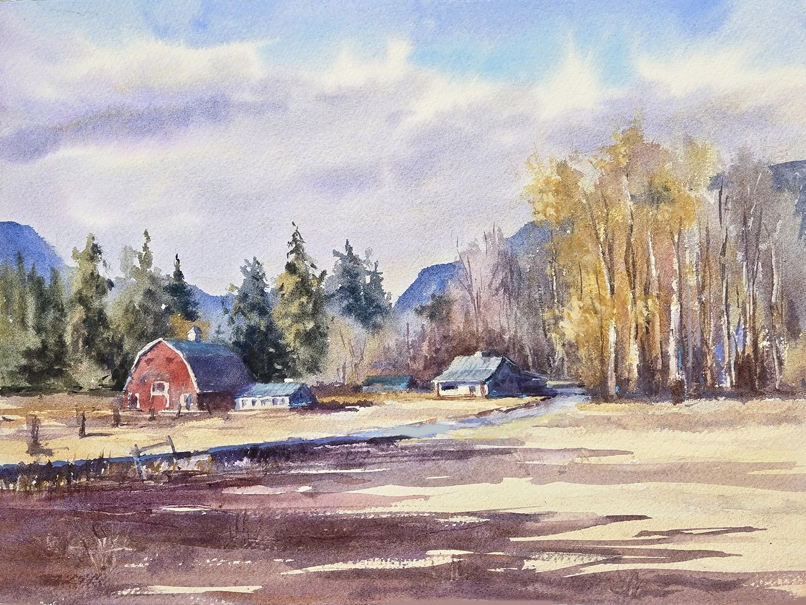 Out Wolf Creek Road, 12x16 watercolor, $900