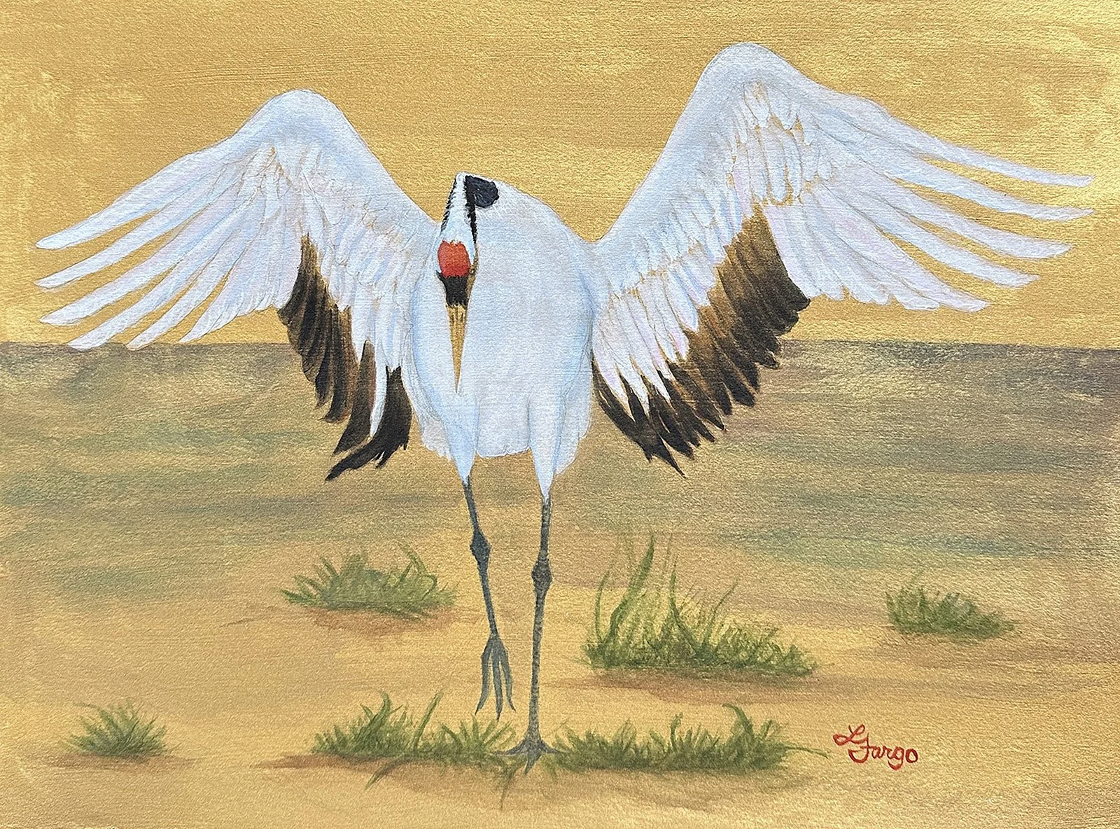 Lynn Fargo - Lone Dancer, 16x20 watercolor on gold ground, $450