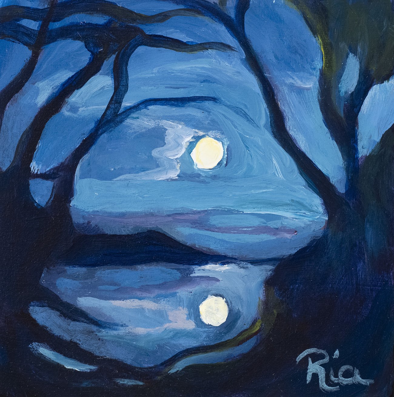 Moon Reflection, 4x4 acrylic, $75