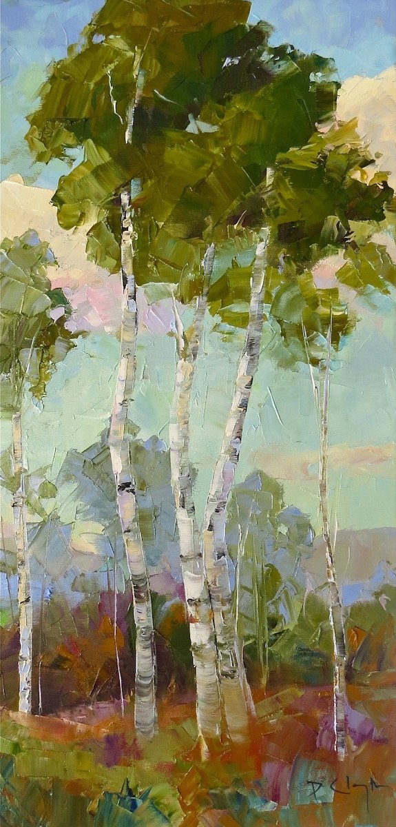 Summer Aspens, 24" x 12" oil, $1600.