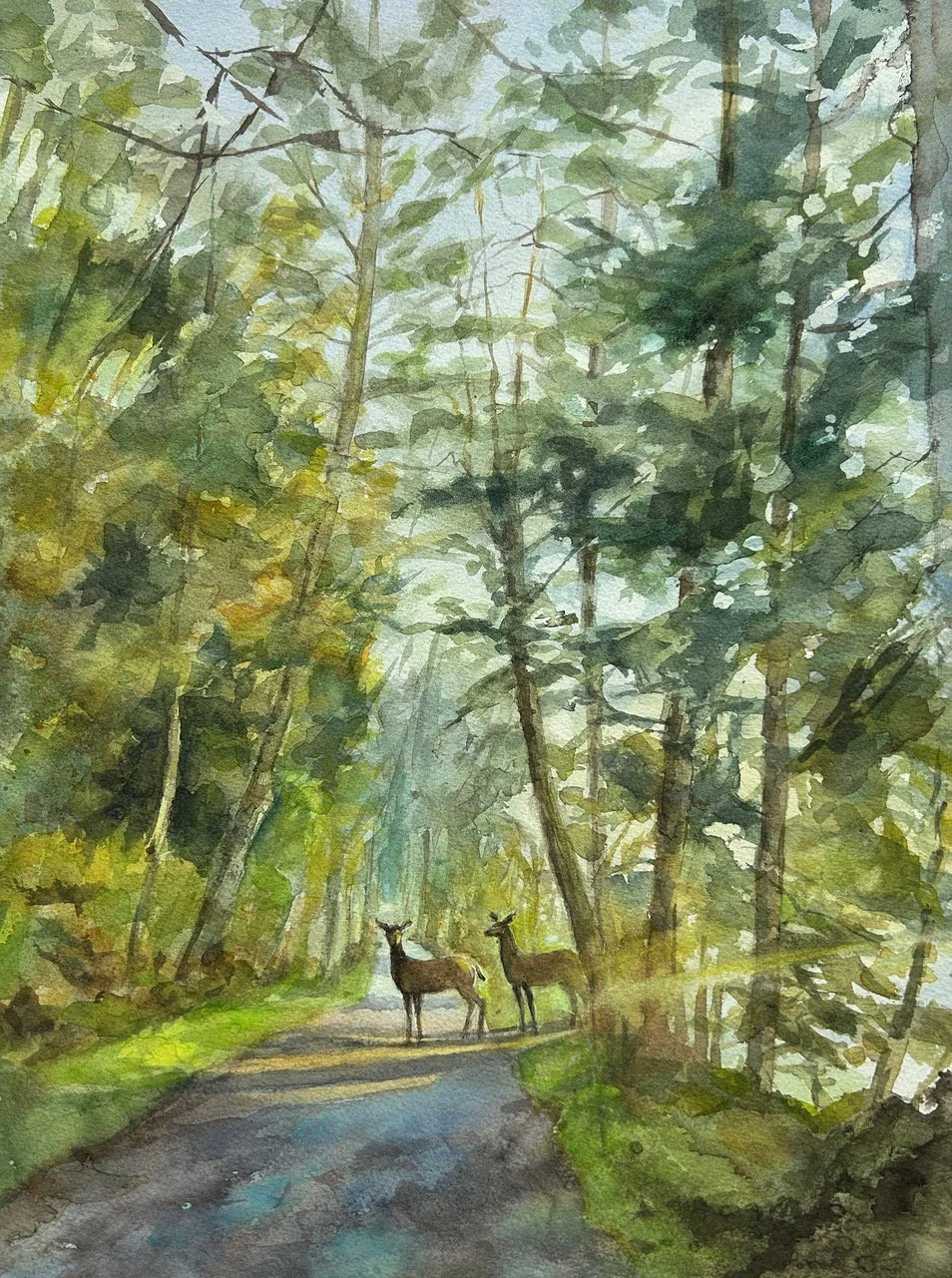 Charlene Hall - Between the Light and Trees, 22x17 watercolor, $600