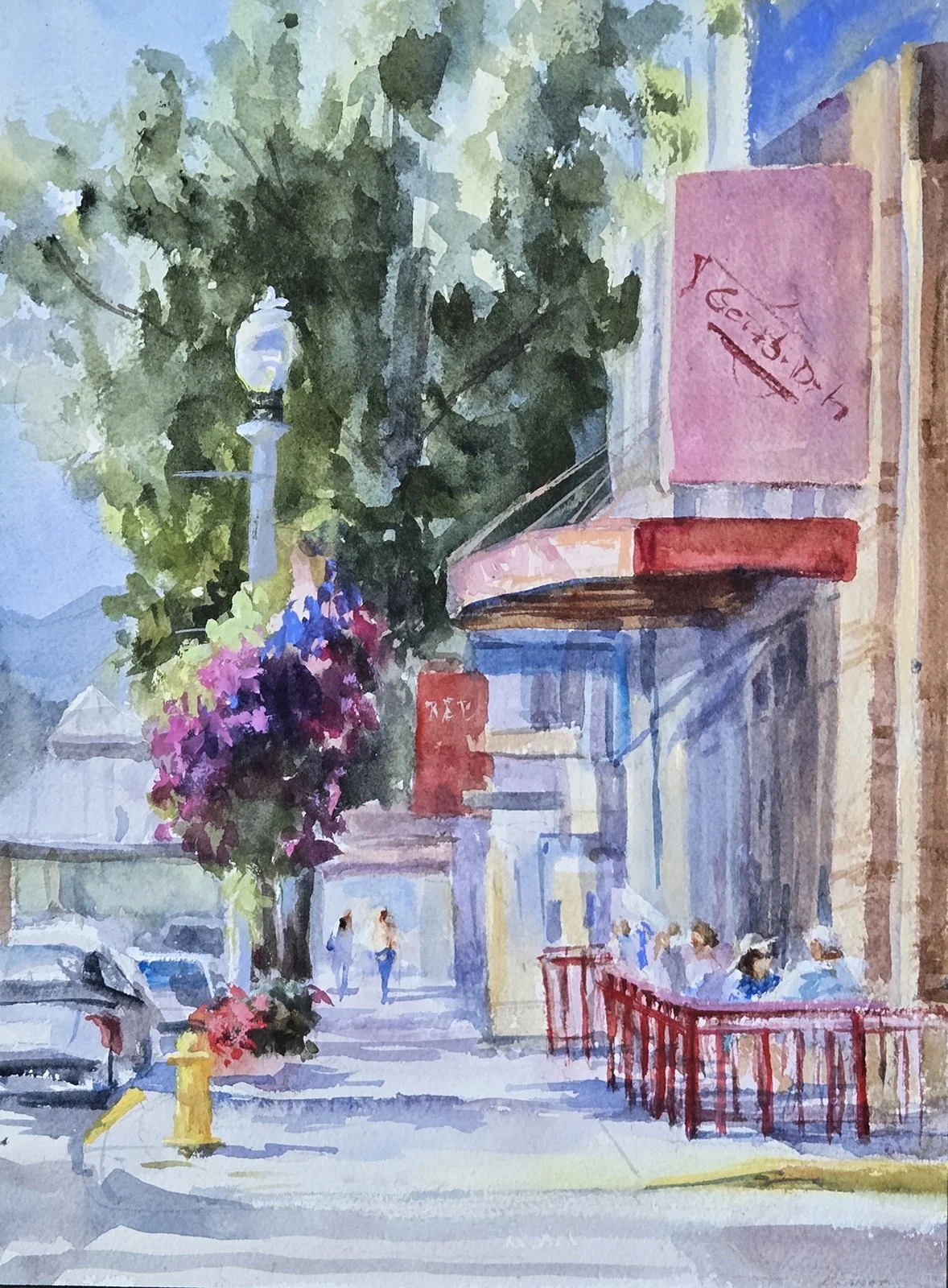 Lunch on Tuesday, 12x9 watercolor, $600