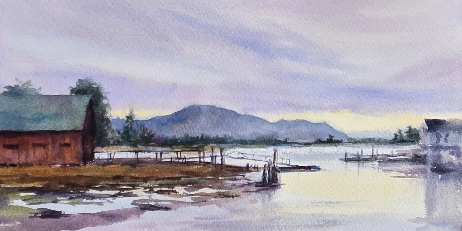 Evening on Edison Channel, 8x16 watercolor, $750