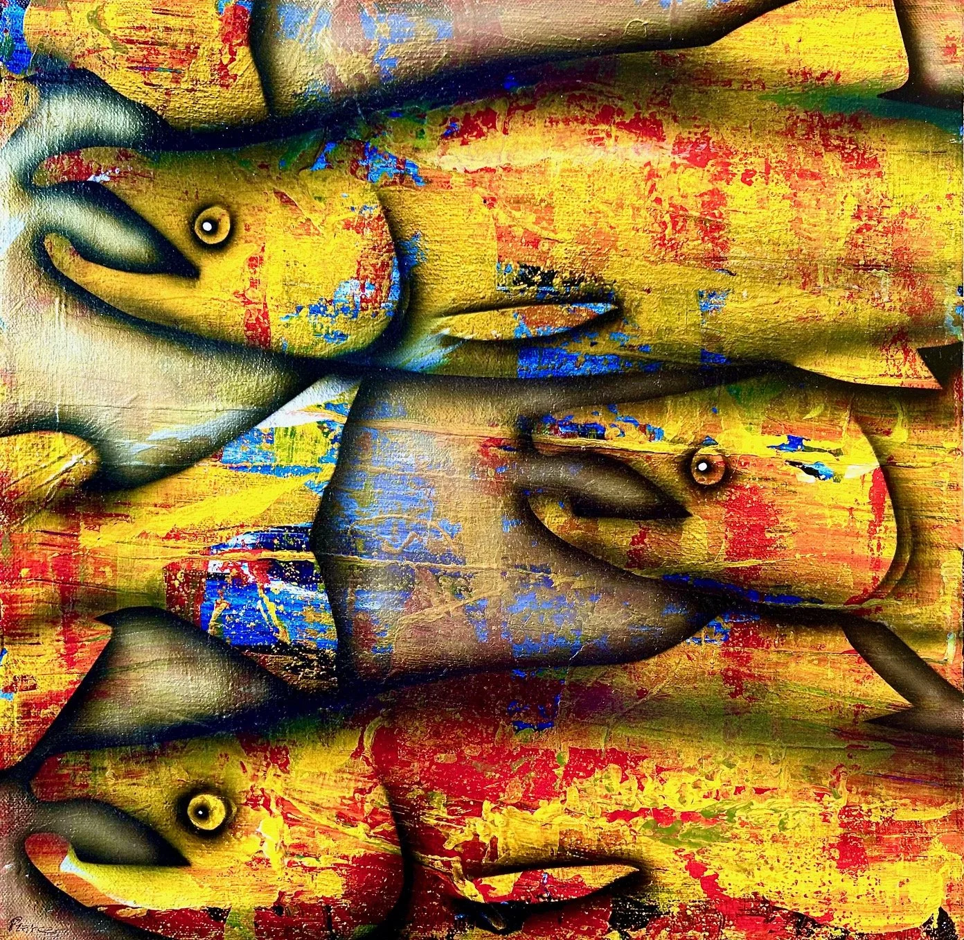 Salmon, 16x16 mixed media, $380