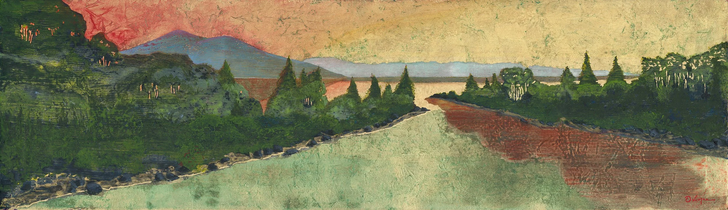 Incoming Fog Bank, 18x52 Gold Leaf and Acrylic, $4700