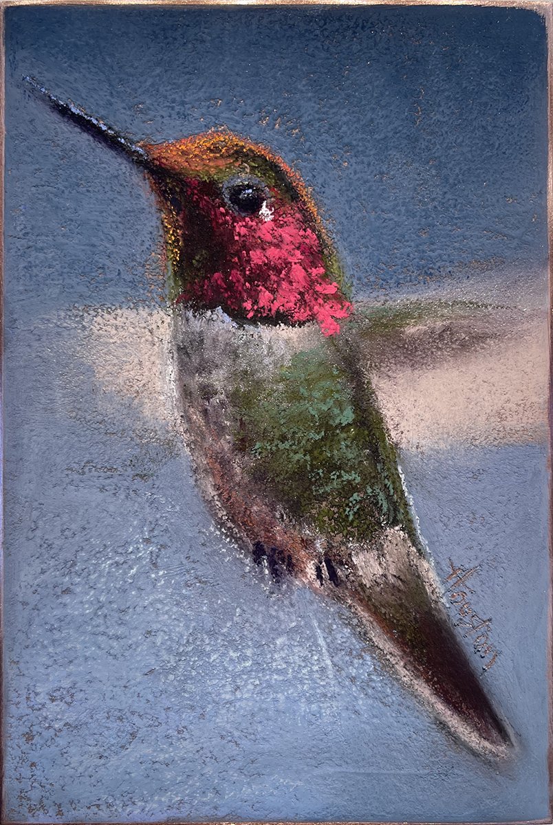 Gilded Flutter, 8x6 pastel on copper, $595