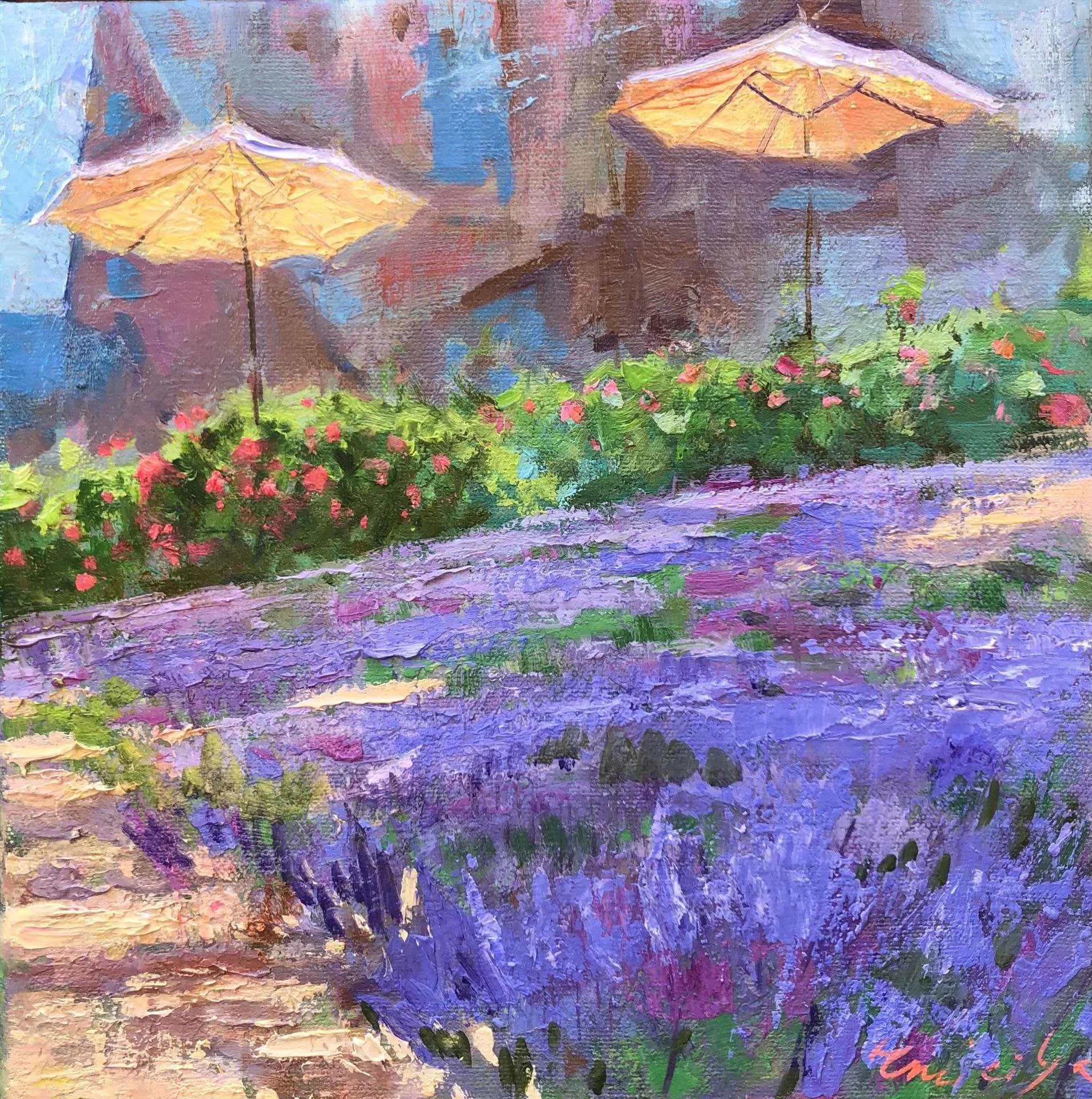 Roses and Lavender, 10 x 10 oil, $650 by Emiliya Lane