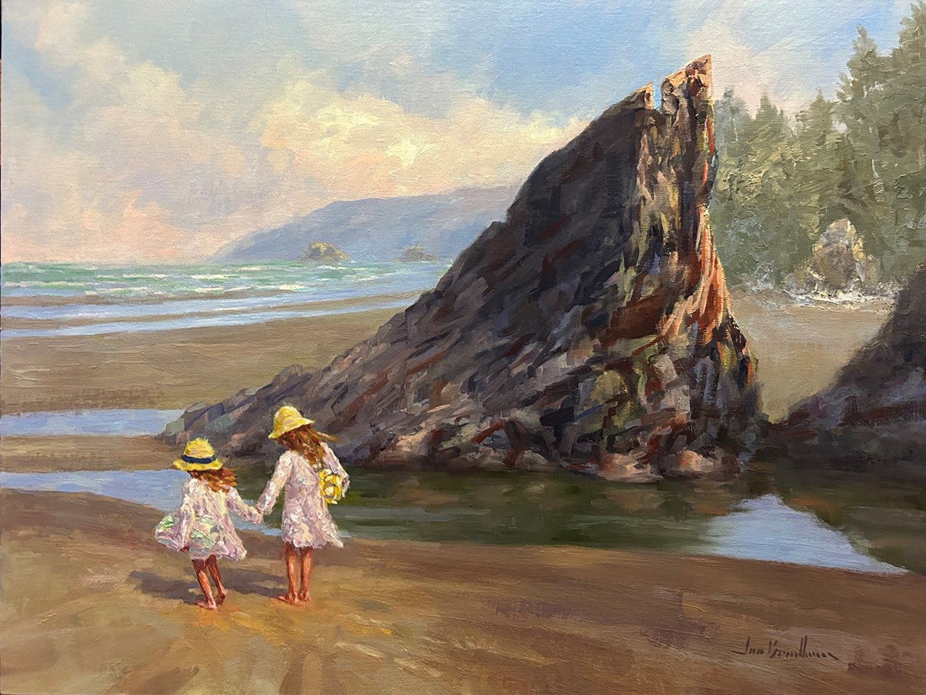 Hug Point Sisters, 18x24 oil, $1200