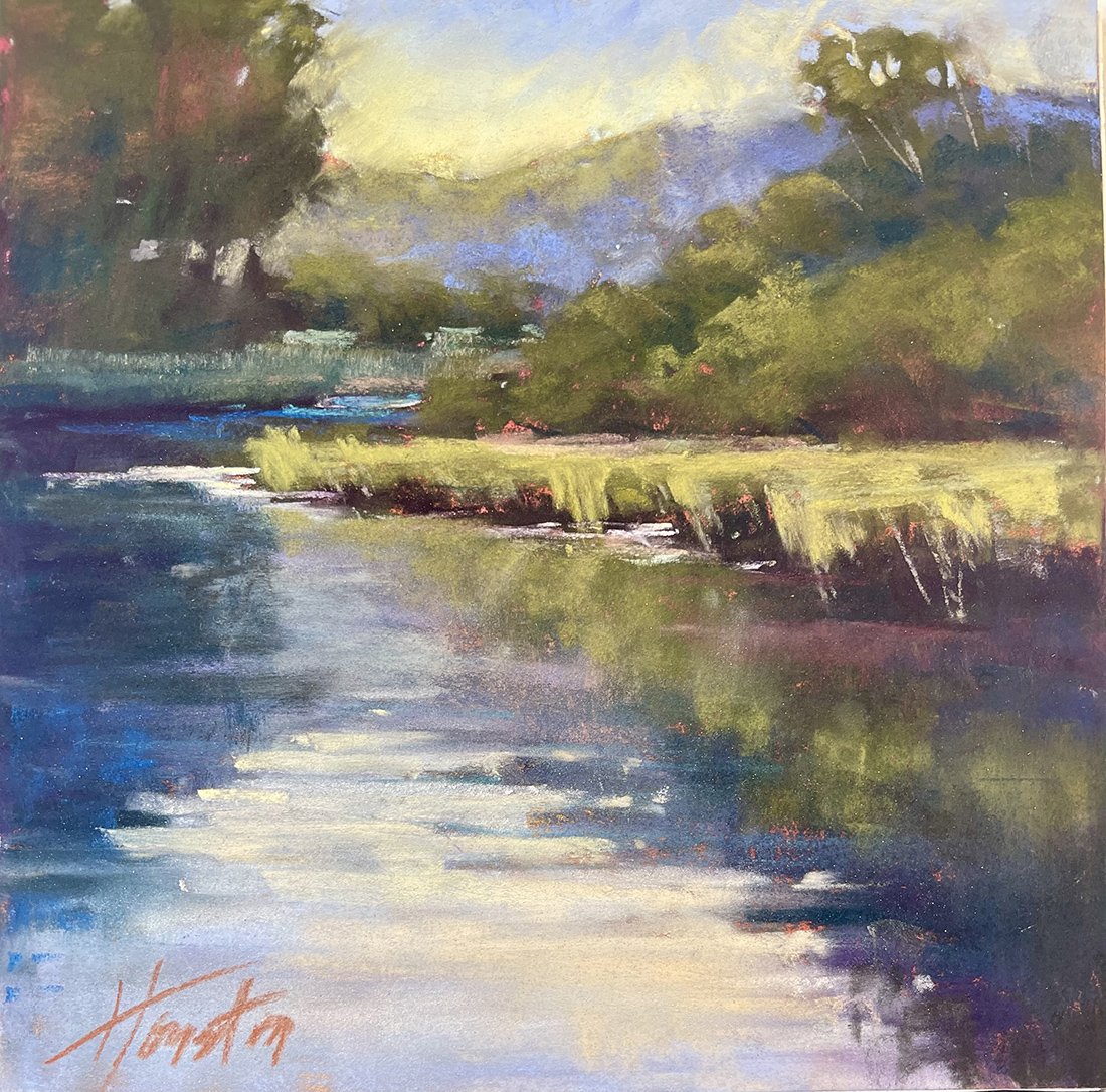 Meandering Down Quiet Waters, 8x8 pastel, $600