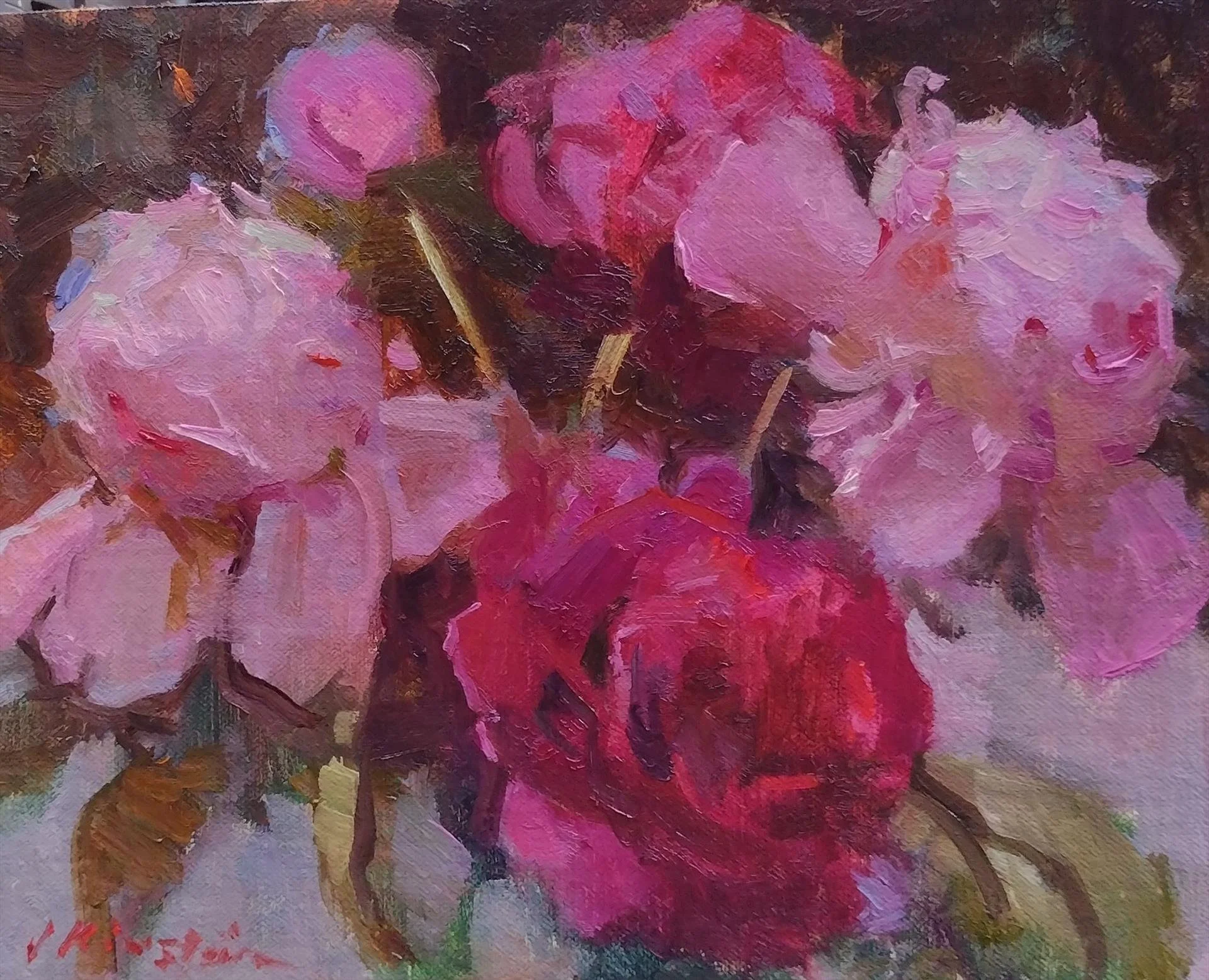 Peony Pals, 8 x 10 oil, $495 by Janice Kirstein