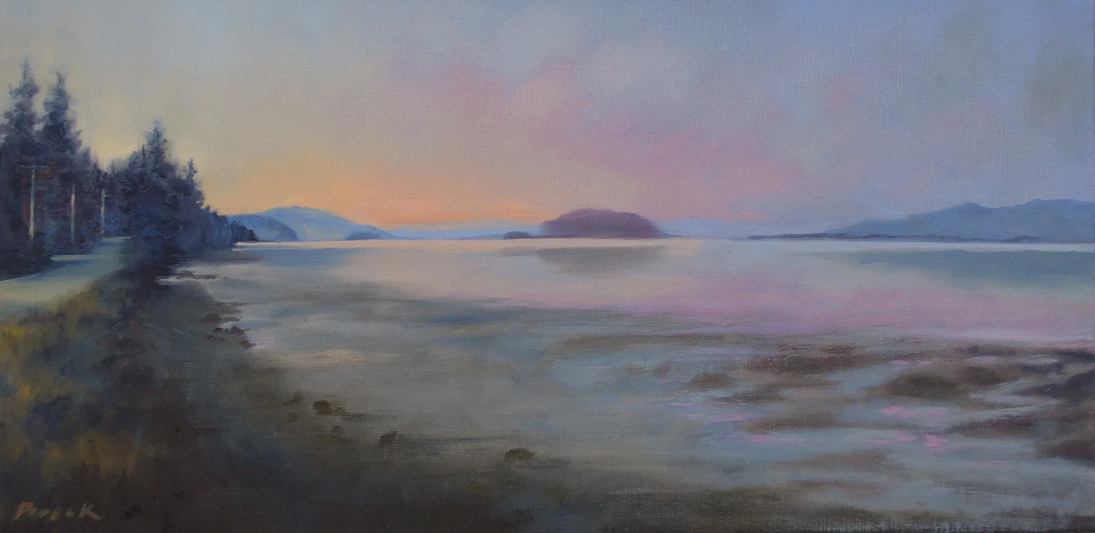 Last Light at March Point Road, 10x20 oil on linen, $850