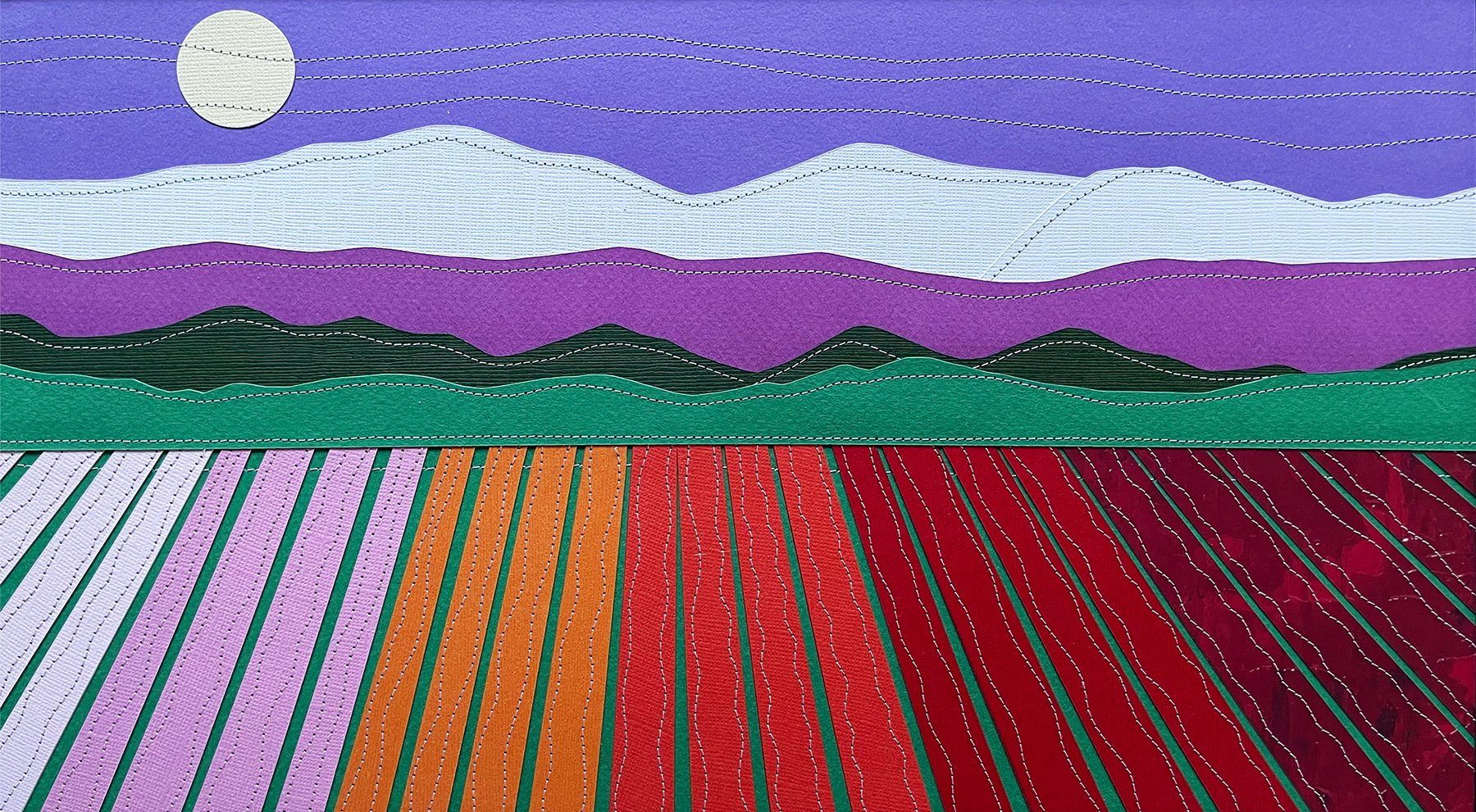 Diane Sarr - Festival of Tulips, 12x19 Stitched Paper (mixed media), $425