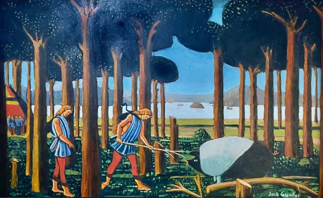Fulcrum Between Old & New with Pig, inspired by Sandro Botticelli, 24x36 egg tempera, $3200