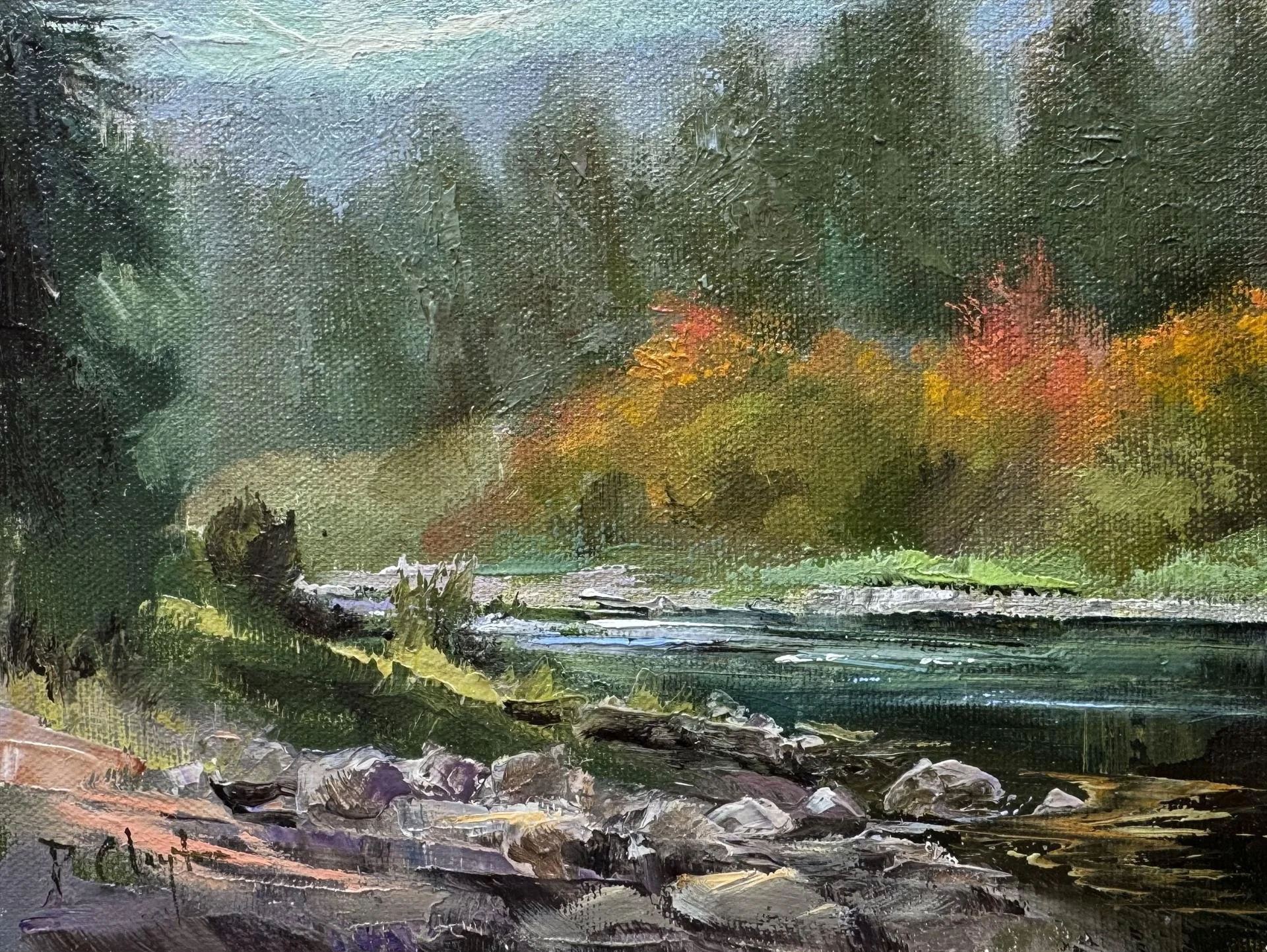 Pat Clayton - First Red of Autumn, 6x8 oil, $495