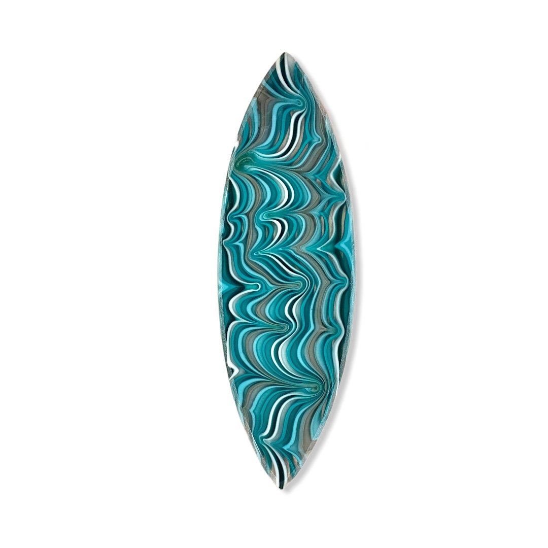 Teal Swirl Marquise 14x4.5 Fused Glass, $300