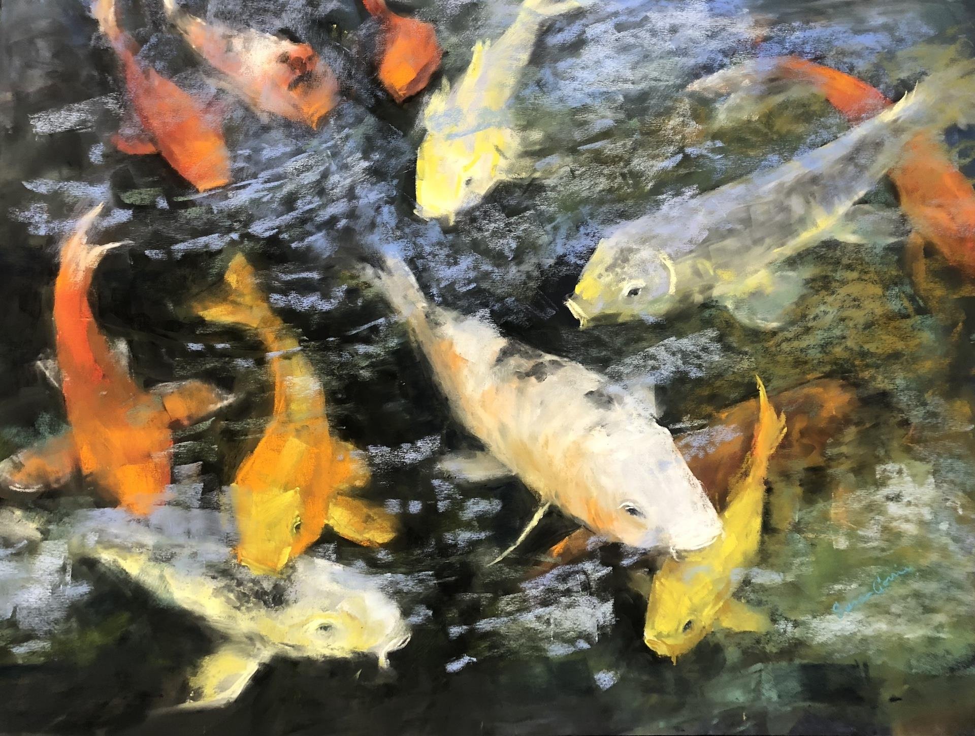 Susan Gorrie; A Crowd of Koi, 18x24 soft pastel, $430