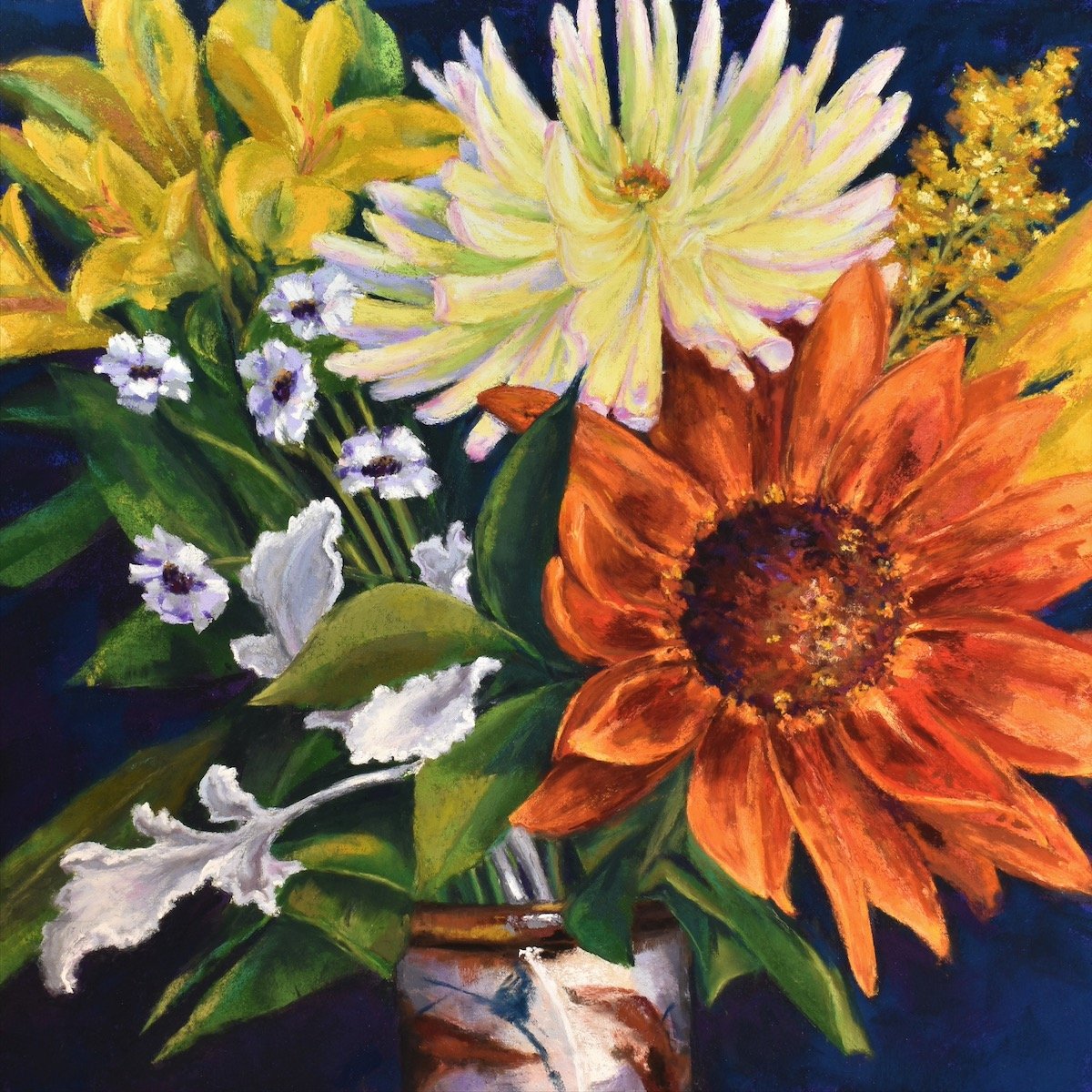 Summer in Sam Scott Vase, 16" x 16" soft pastel, $800.