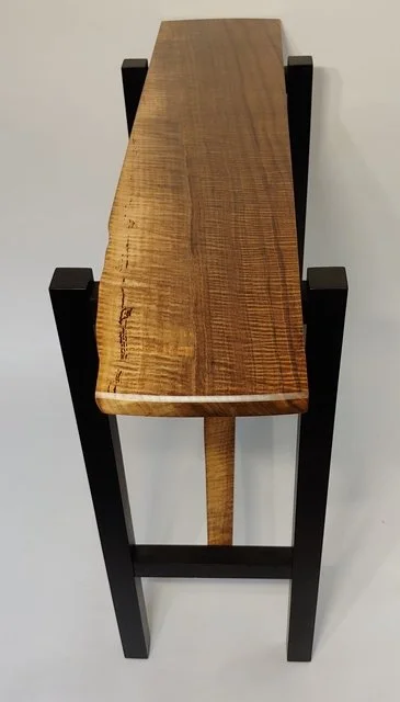 "Dazzle" Hall Table - Tigered Oregon Black Walnut/Ebonized American Black Walnut; 40-3/8"W; $2600
