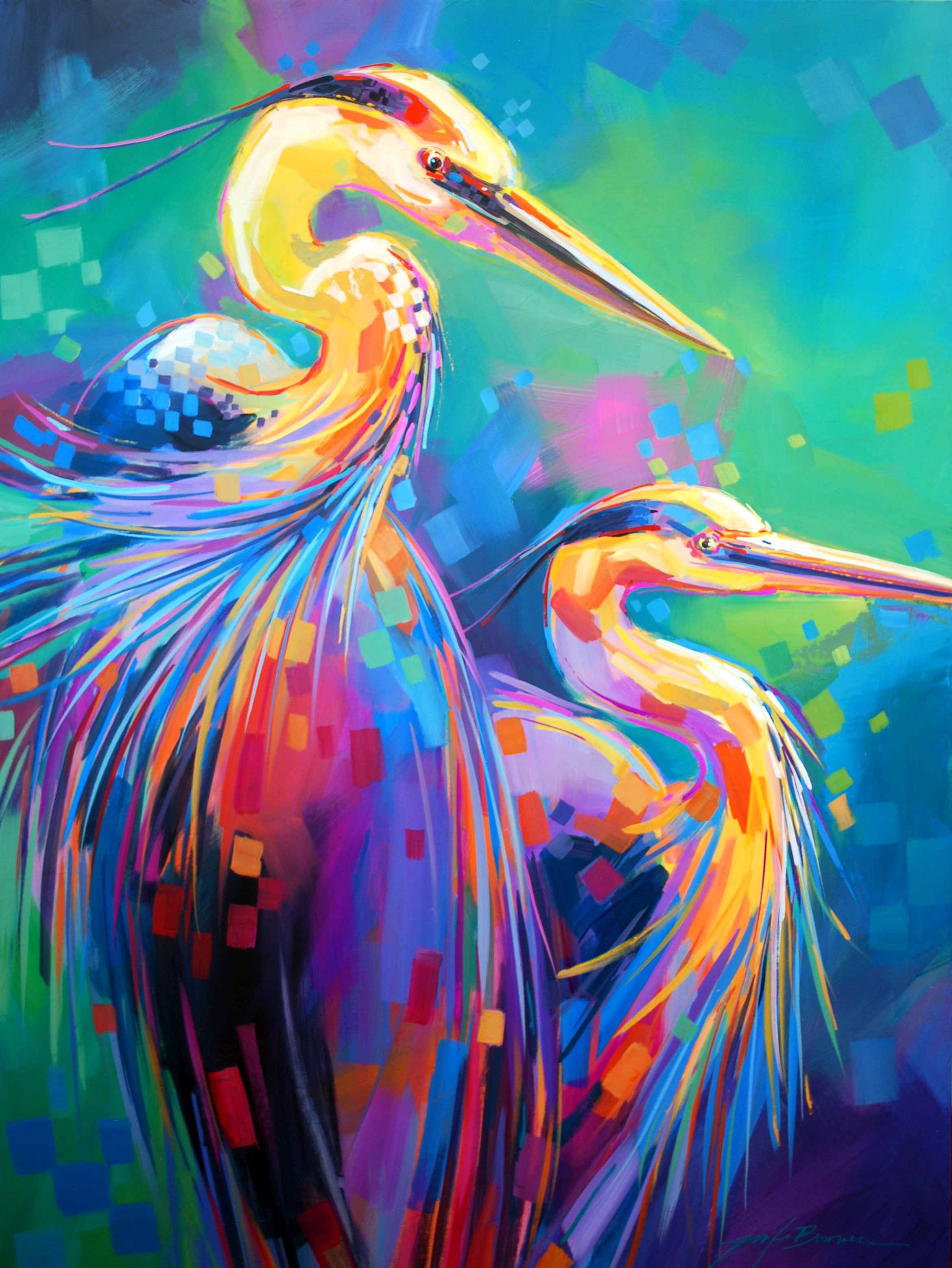 Colorful Herons, 48x36 acrylic, $3400