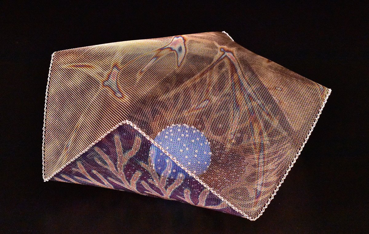 Two Squares with Sphere and Starlight, stainless steel, wire, glass frit, pins (5x12.5x12.5) $750