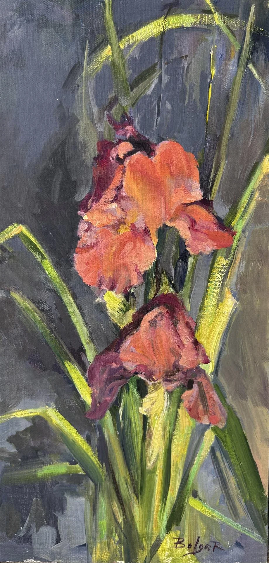 Olga Bolgar; Maroon Sonata, 16x8 oil, $250
