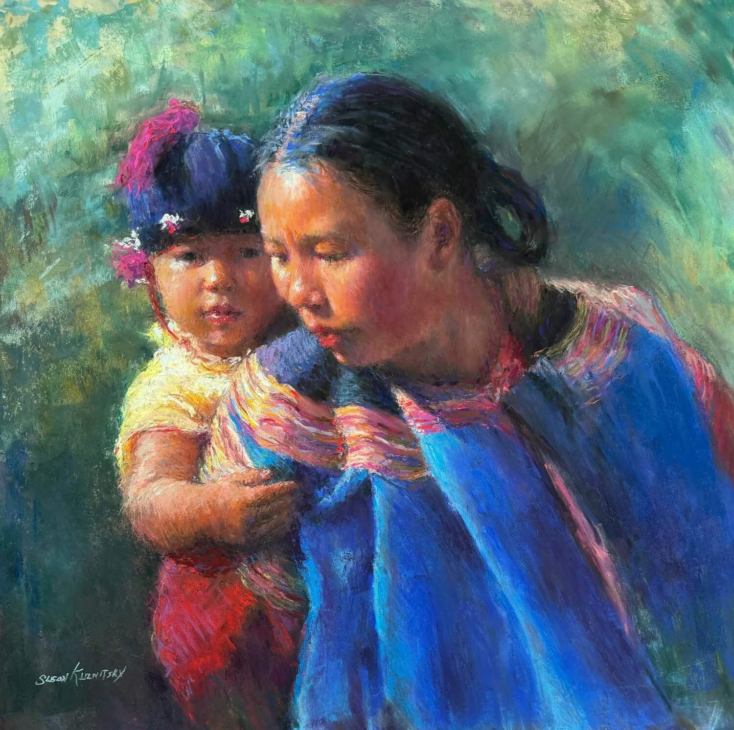 Susan Kuznitsky - Hll Tribe Mother & Child; 18 x 18 pastel, $1800
