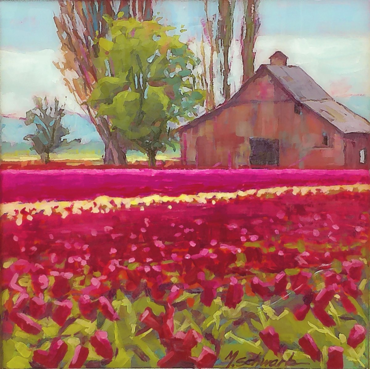 It's About The Red, 12x12 poured acrylic, $550 SOLD