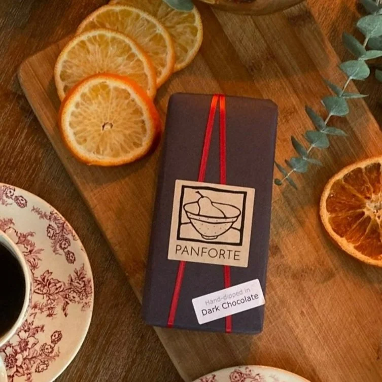 panforte packaged and arranged on holiday table