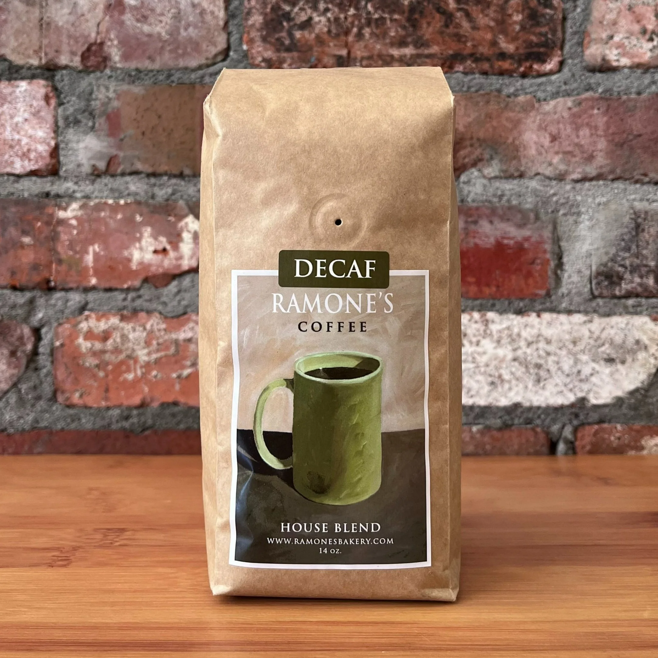 Ramone's decaf house roast coffee package