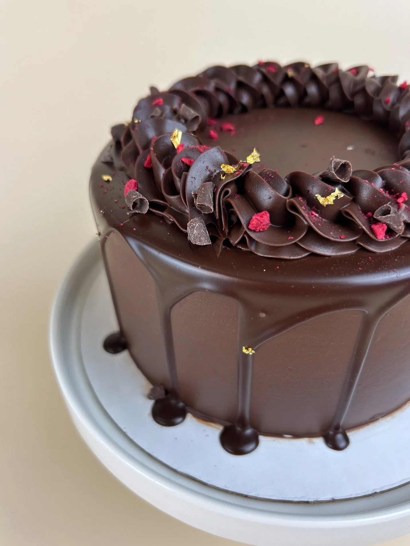 Elevated Chocolate Raspberry Cake Close Up