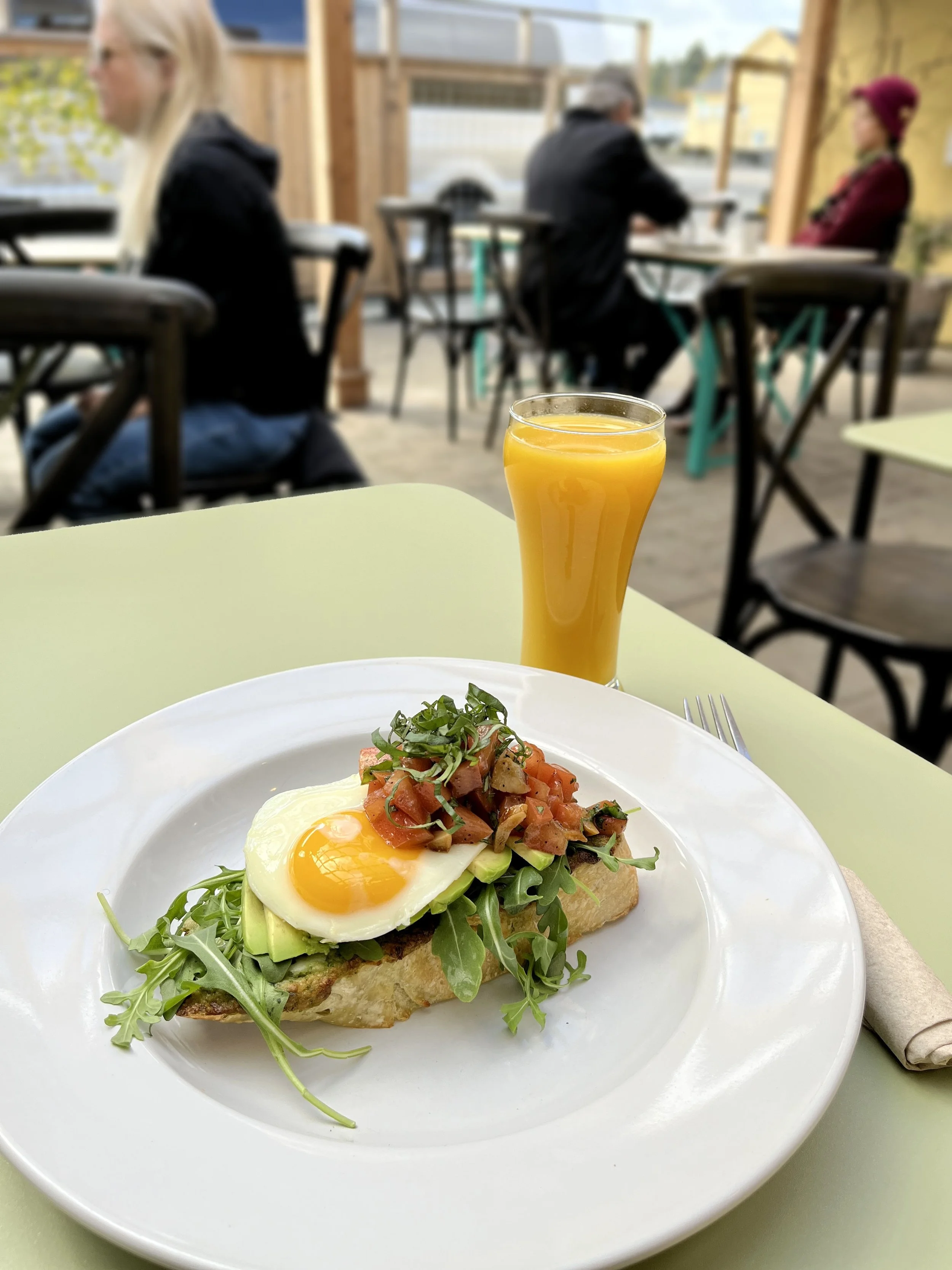 avocado toast on the outdoor covered heated patio