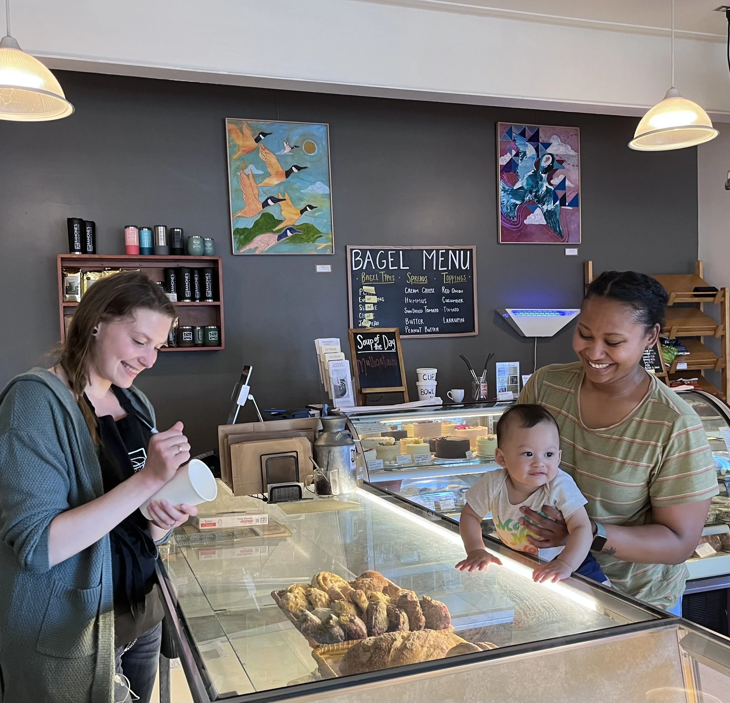 woman and child ordering at counter