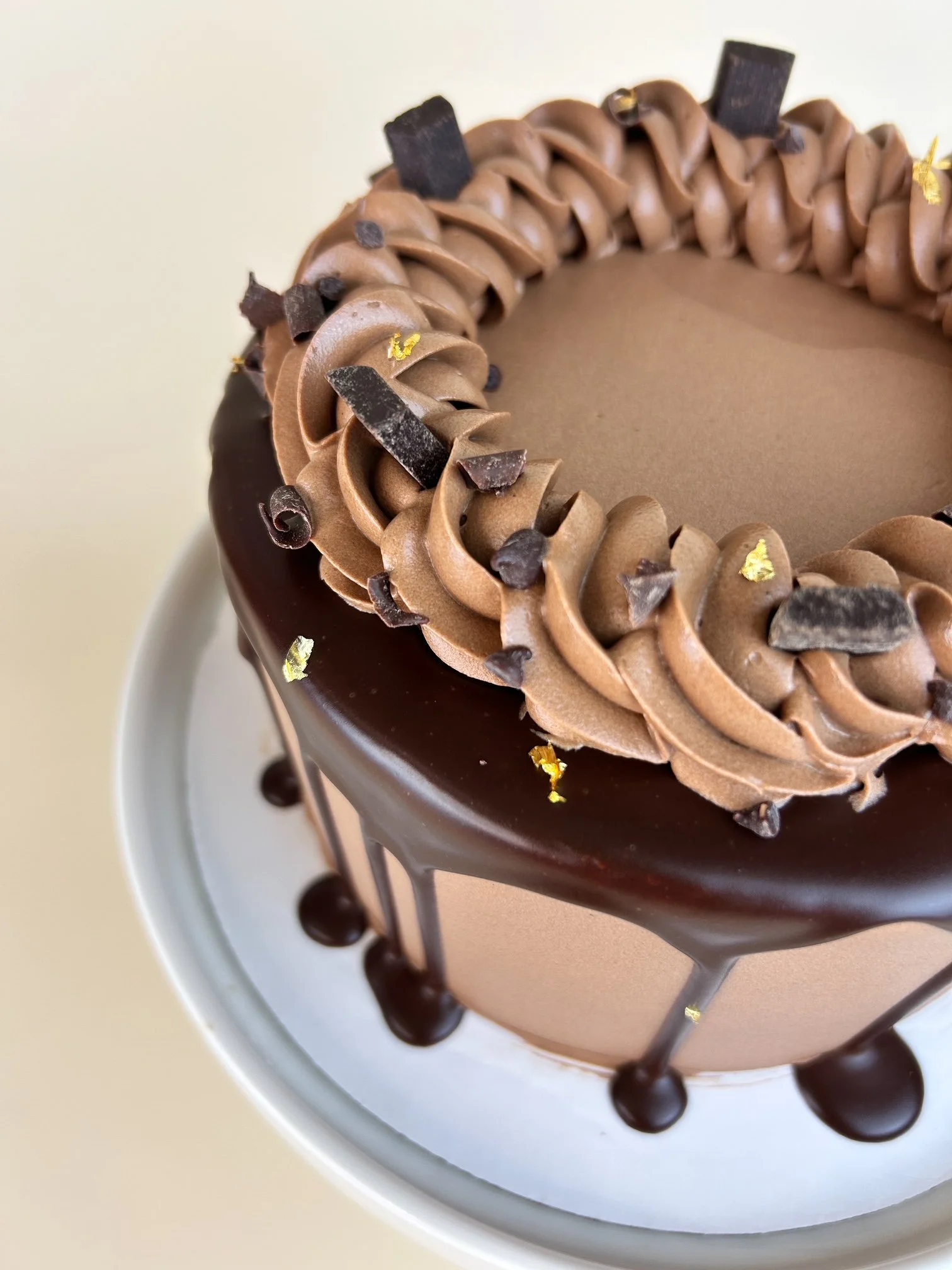 Elevated Triple Chocolate Cake Close Up