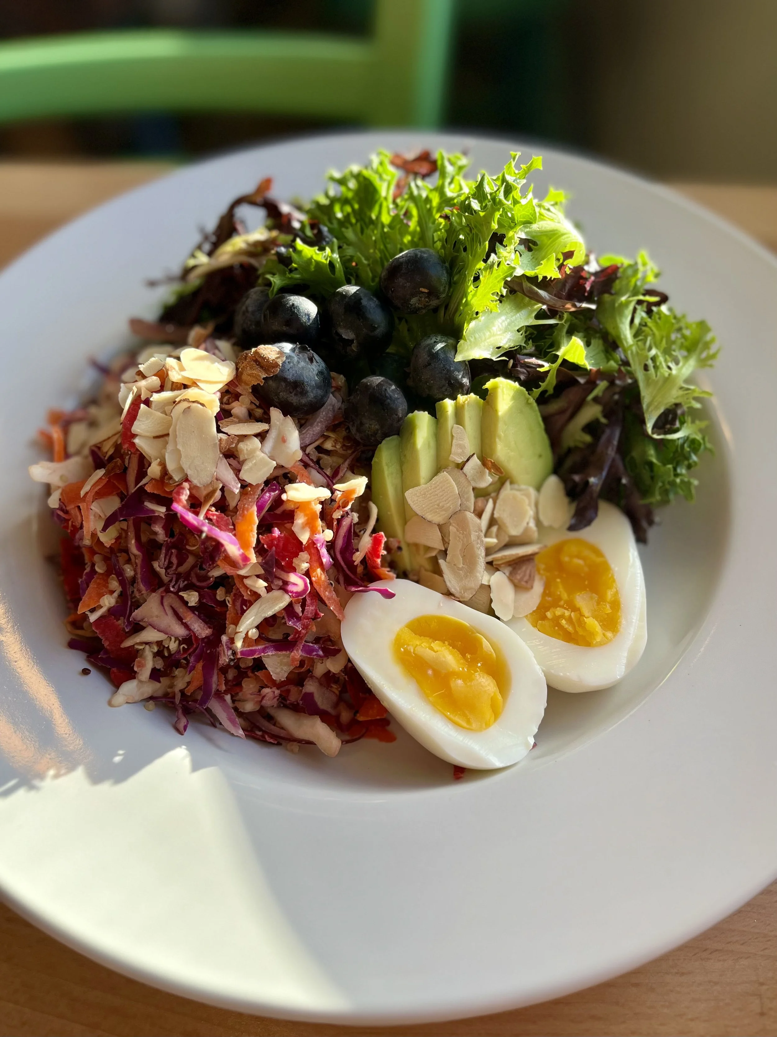 blueberry salad with almonds and hard-boiled eggs